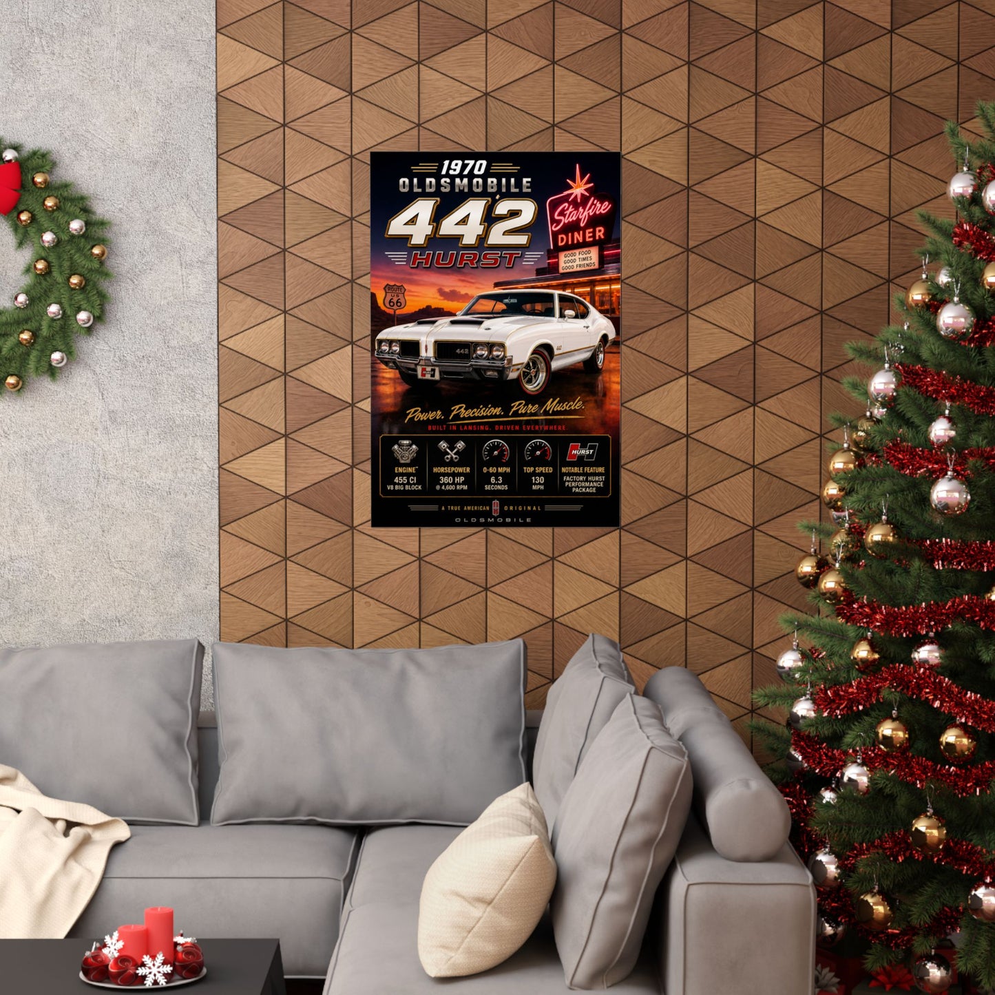 1970 Oldsmobile 442 Hurst Poster | Classic Muscle Car Wall Art | Vintage Olds 442 Print | Route 66 Car Poster | Car Enthusiast Gift