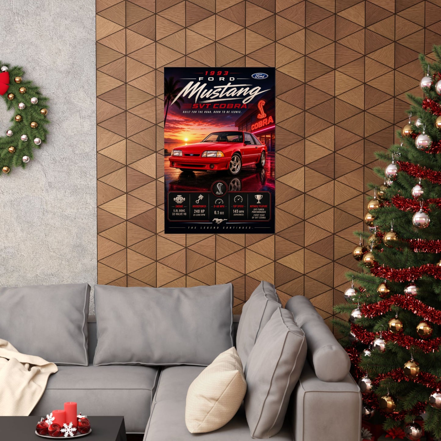 1993 Ford Mustang SVT Cobra Poster | Foxbody Mustang Wall Art | Classic Ford Muscle Car Print | Cobra Car Poster | Car Enthusiast Gift