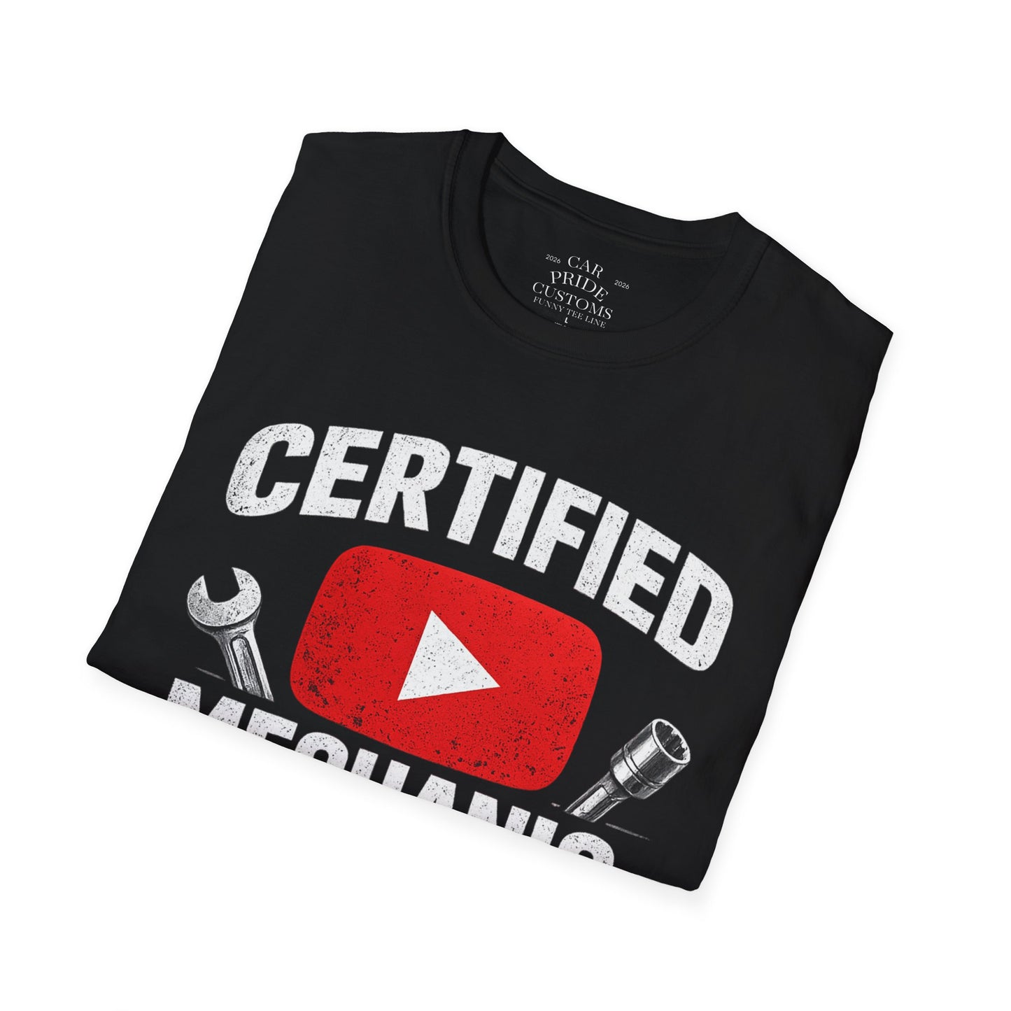 Certified Mechanic Red Logo | Funny Car Lover T-Shirt | Fathers Day Gift for Dad | YouTube | Car Lover Gift