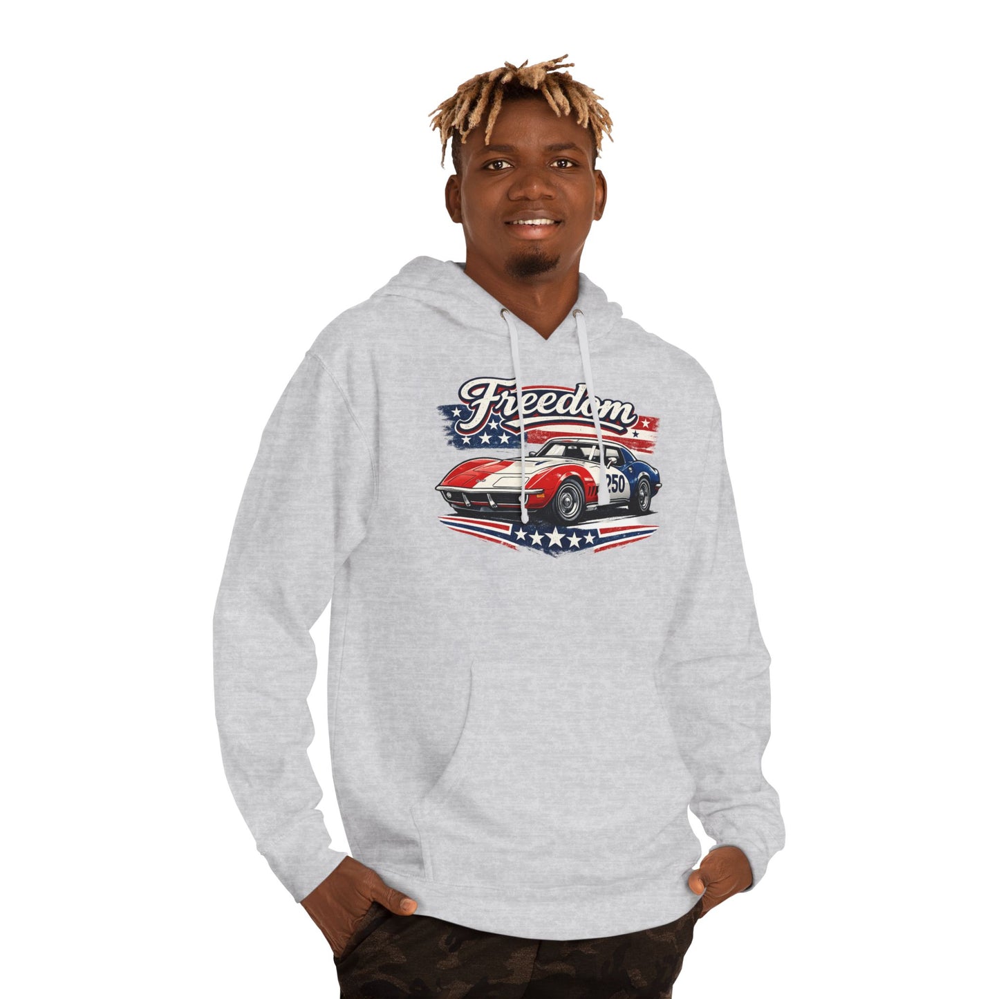 Freedom Corvette 250 Patriotic American Muscle Car Hoodie| Fathers Day Gift | Car Enthusiast Hoodie