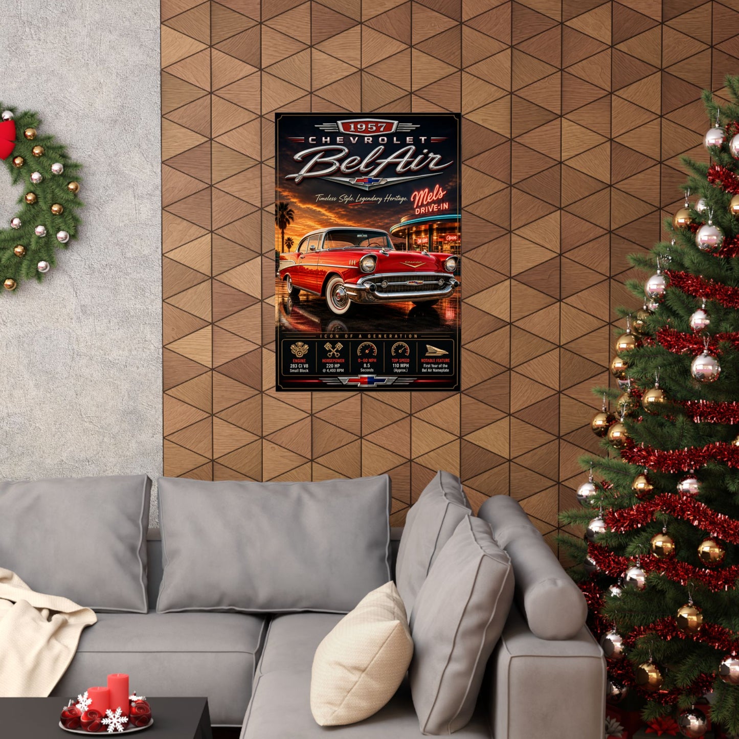 1957 Chevy Bel Air Poster | Classic Chevrolet Wall Art | Vintage 50s Car Print | Retro Diner Car Poster | Car Enthusiast Gift