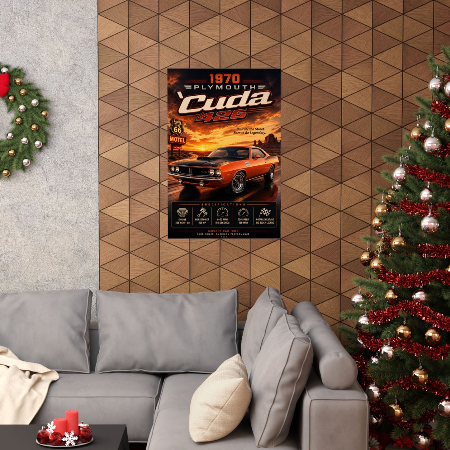 1970 Plymouth Cuda 426 Poster | Classic Muscle Car Wall Art | Hemi Cuda Print | Route 66 Poster | Car Enthusiast Gift