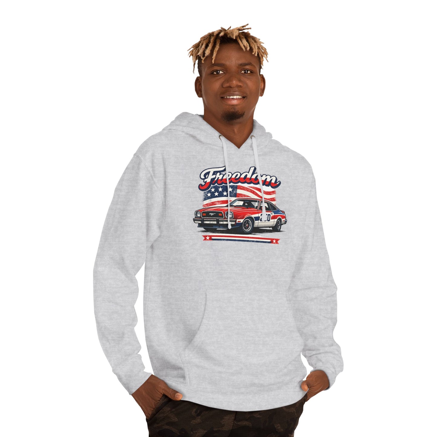 Freedom Mustang II 250 Patriotic American Muscle Car Hoodie| Fathers Day Gift | Car Enthusiast Hoodie