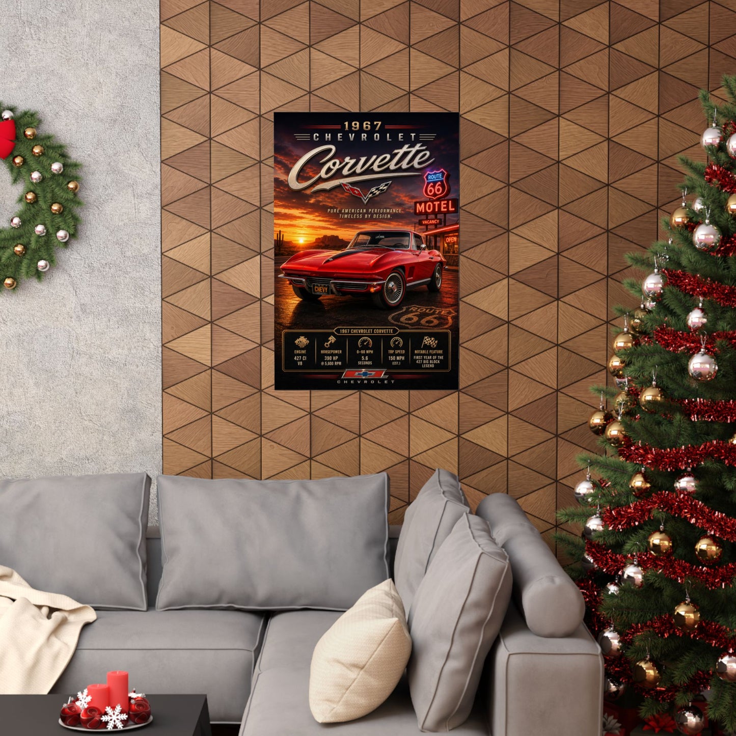 1967 Corvette Poster | Classic Chevy Corvette Wall Art | Stingray Car Print | Route 66 Poster | Car Enthusiast Gift