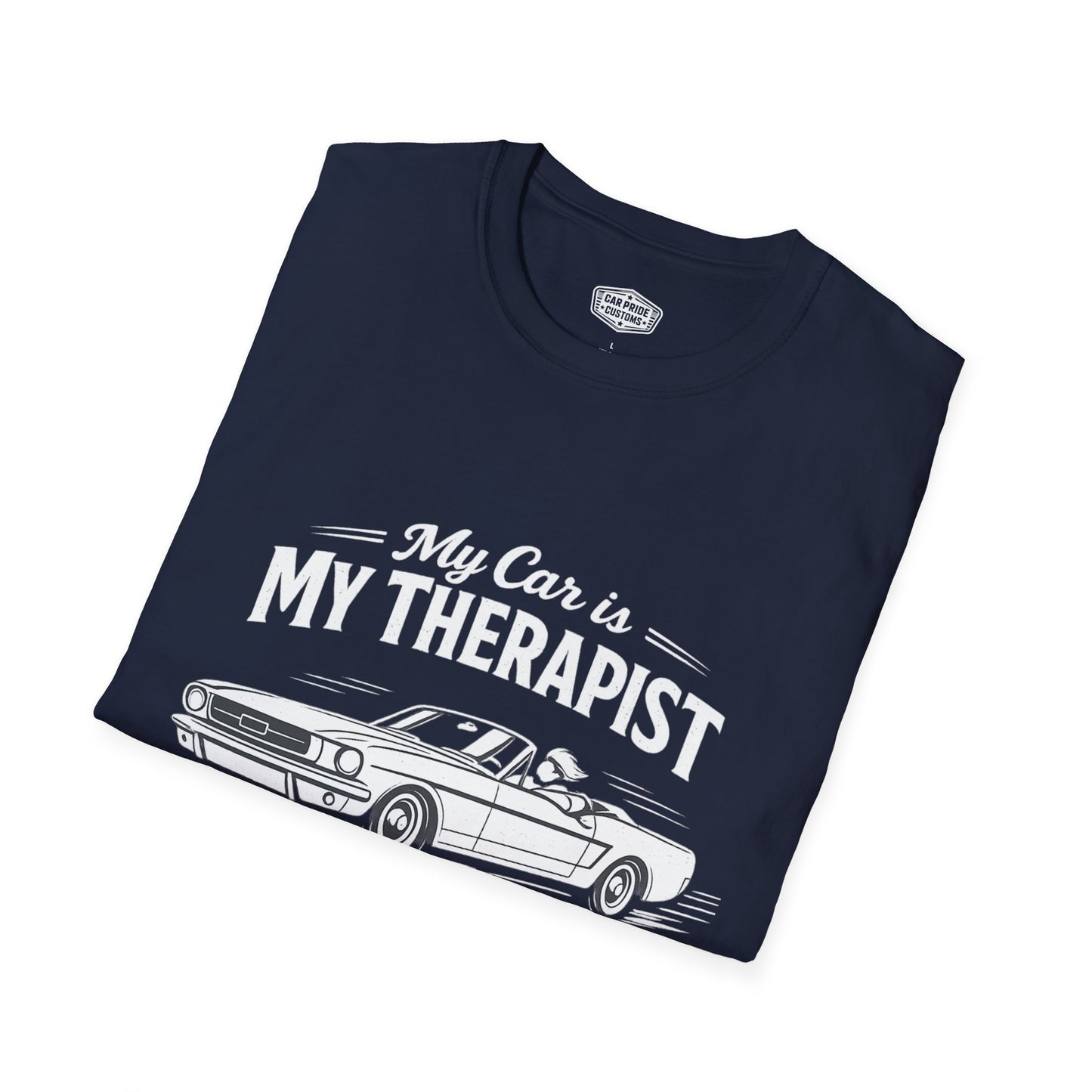 My Car is My Therapist | 1966 Ford Mustang Convertible T-Shirt | Funny Pony Car Graphic Tee | Classic Mustang Shirt