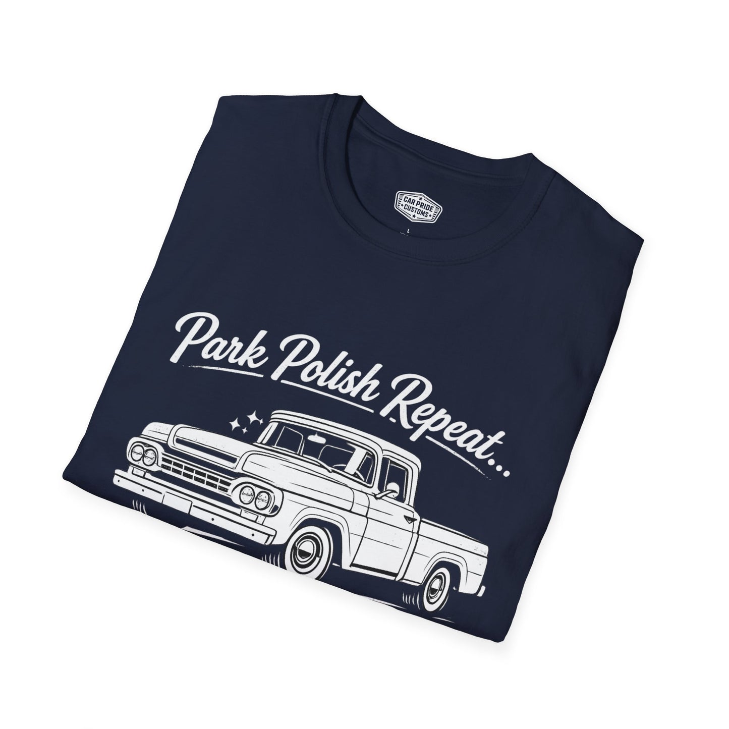 Park Polish Repeat | 1959 Ford F100 T-Shirt | Funny Classic Truck Car Show Graphic Tee | Ford Pickup Shirt