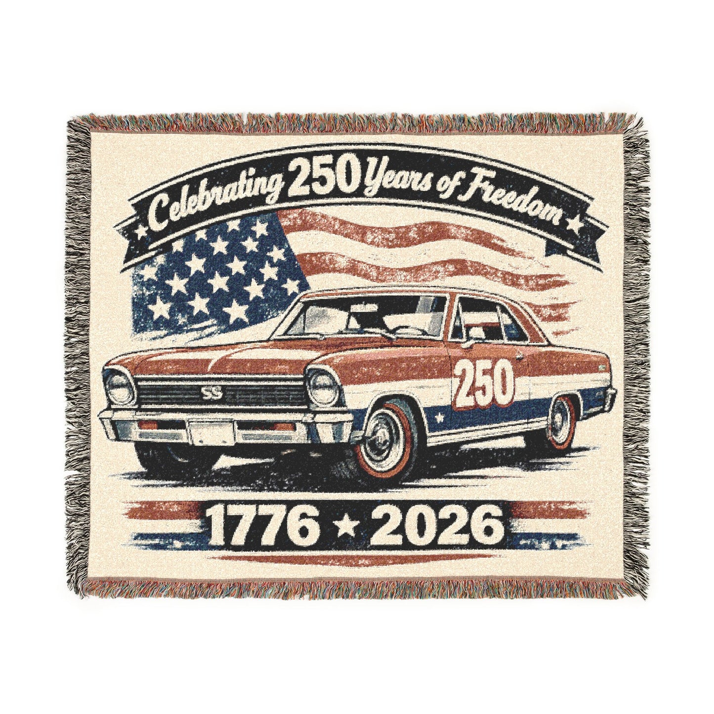 Nova Woven Throw Americana Patriotic Blanket | Automotive Home Decor | Collector Gift | Fathers Day Gift | Car Lover Gift