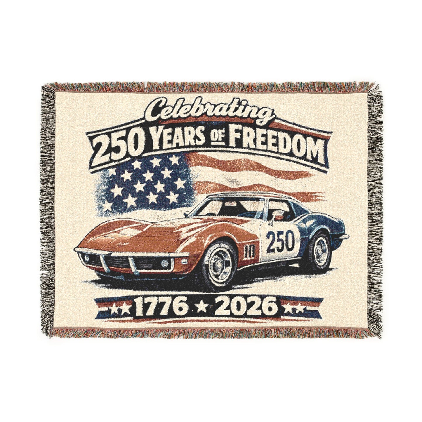 Corvette Woven Throw Americana Patriotic Blanket | Automotive Home Decor | Collector Gift | Fathers Day Gift | Car Lover Gift