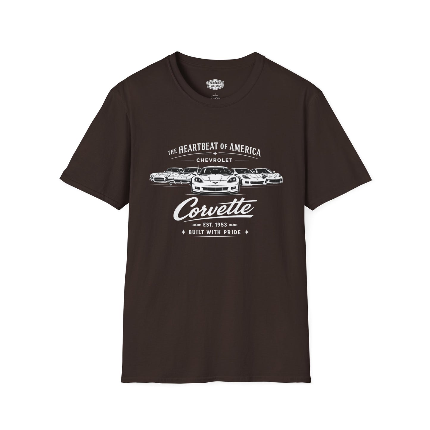 Chevrolet Corvette Evolution T-Shirt | Heartbeat of America Corvette Graphic Tee | Classic Sports Car Shirt
