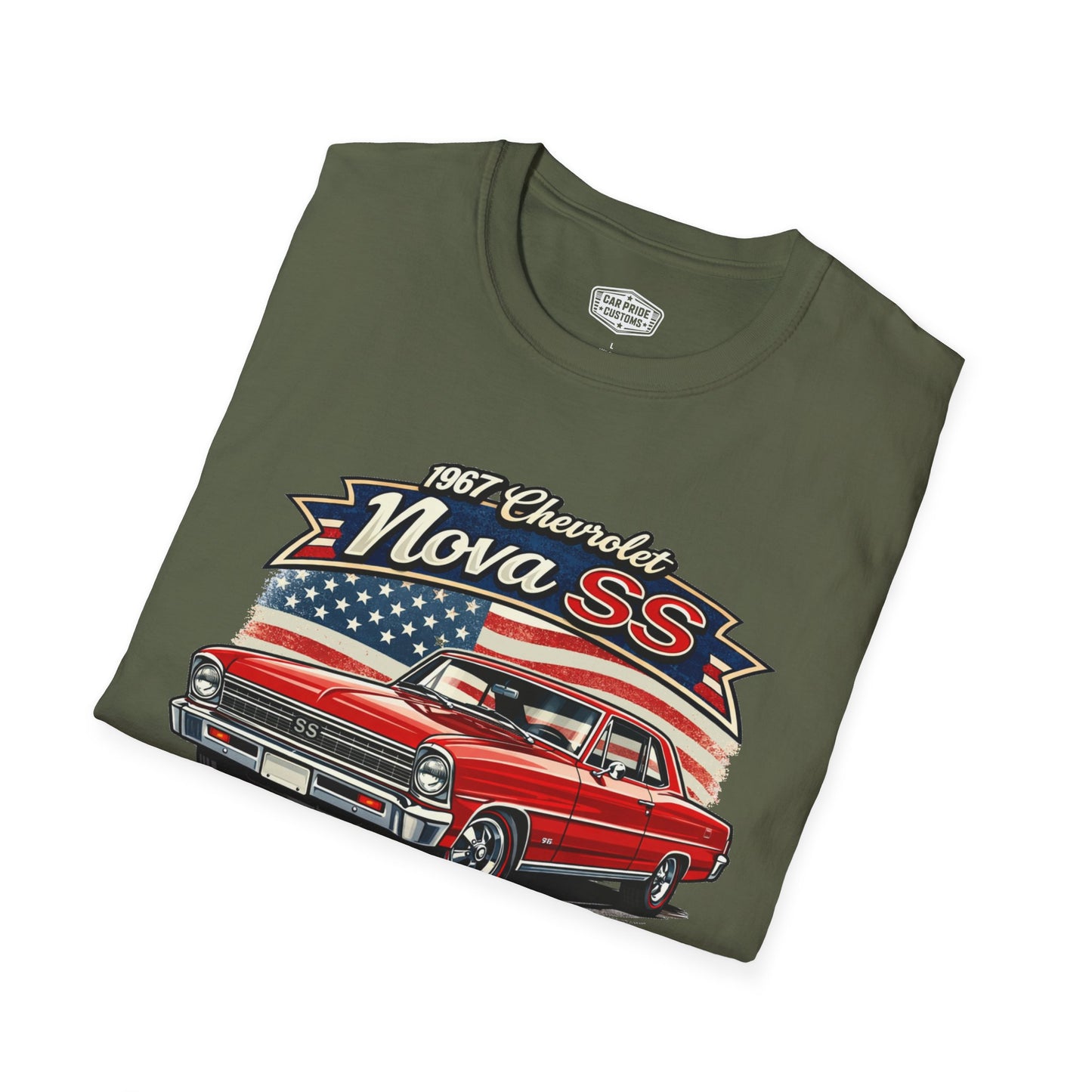 1967 Chevrolet Nova SS T-Shirt Red | Classic Car Gift for Dad | Flag Pride | Vintage | Classic | Premium Soft