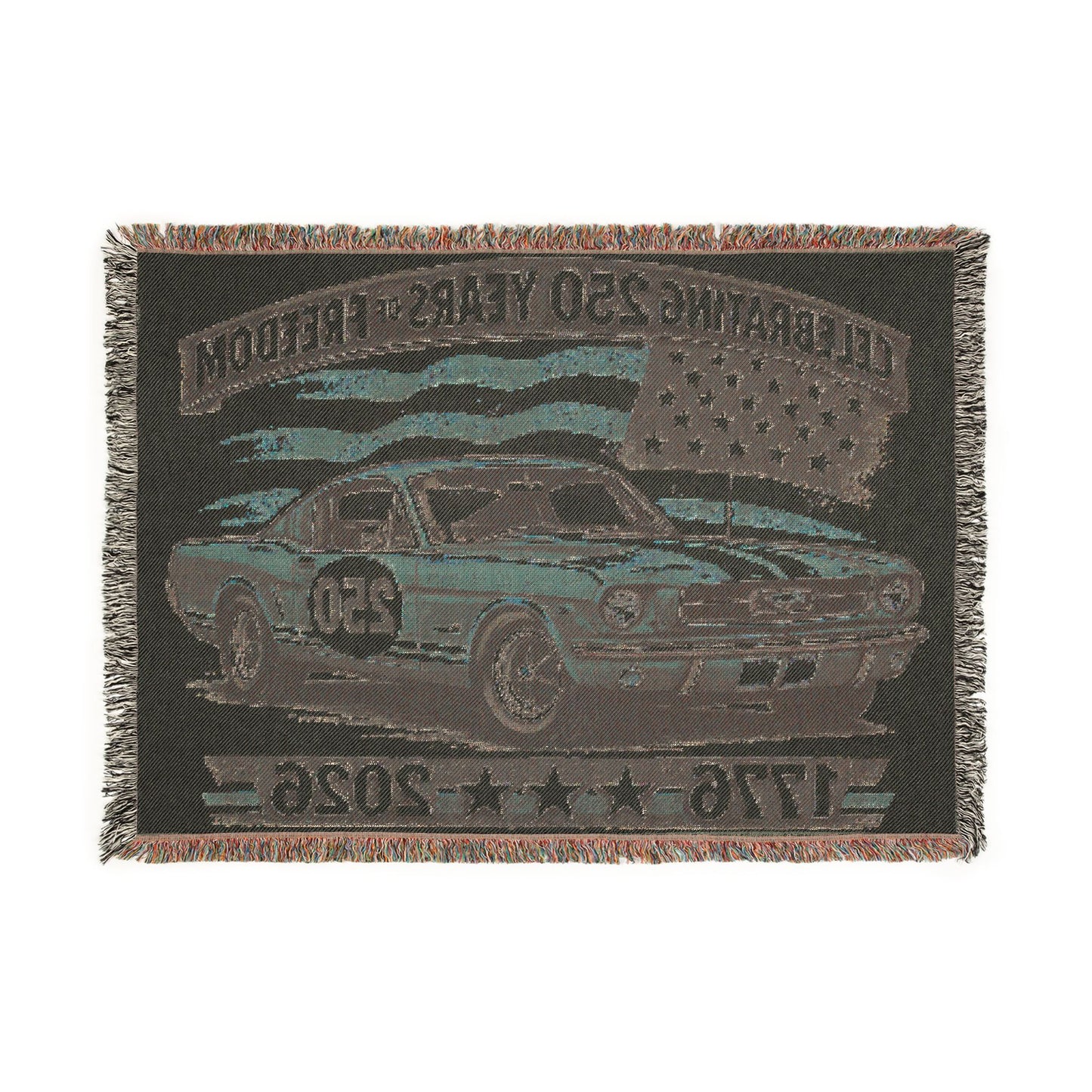 Classic Mustang Woven Throw Americana Patriotic Blanket | Automotive Home Decor | Collector Gift | Fathers Day Gift | Car Lover Gift