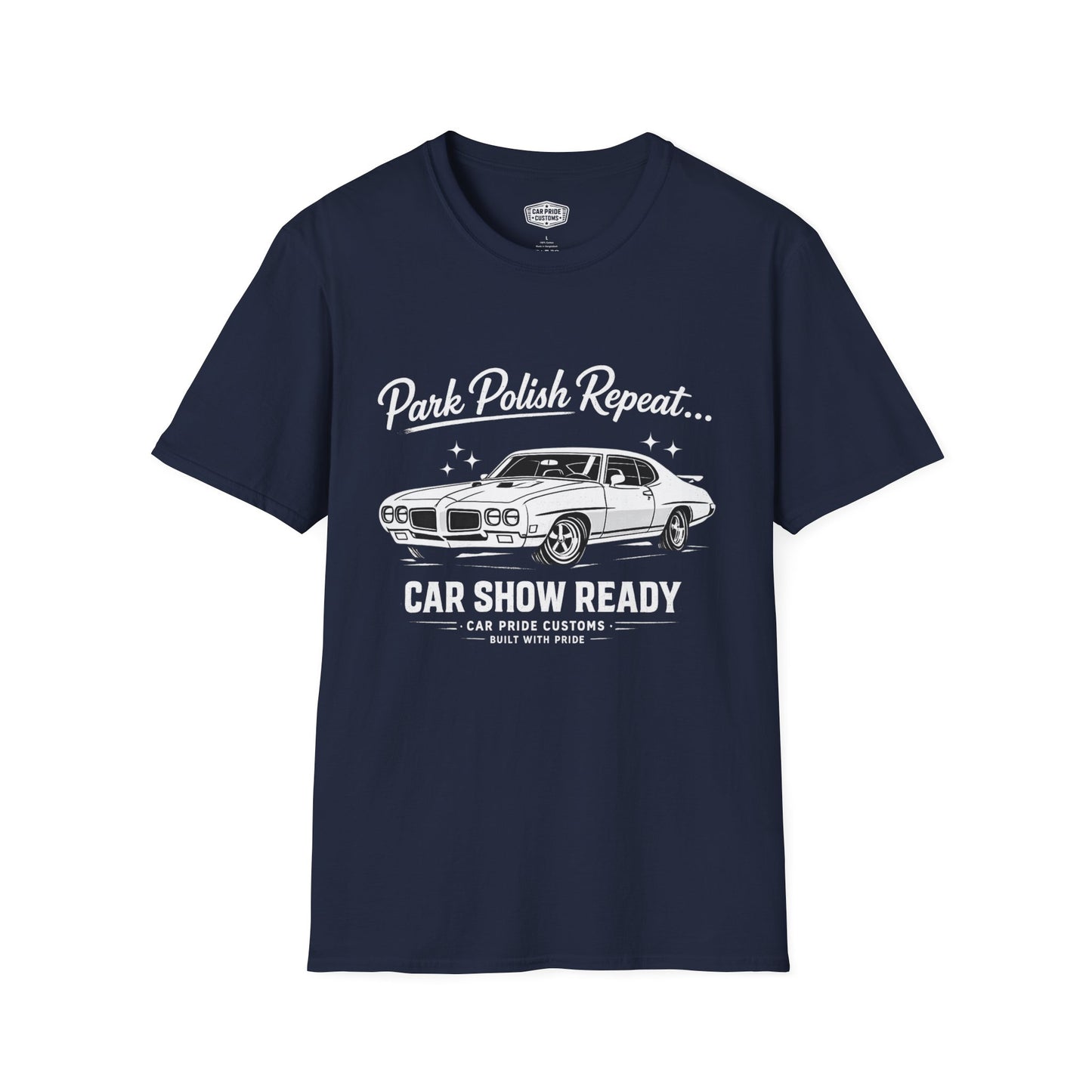 Park Polish Repeat | 1970 Pontiac GTO T-Shirt | Funny Muscle Car Show Graphic Tee | Judge Shirt