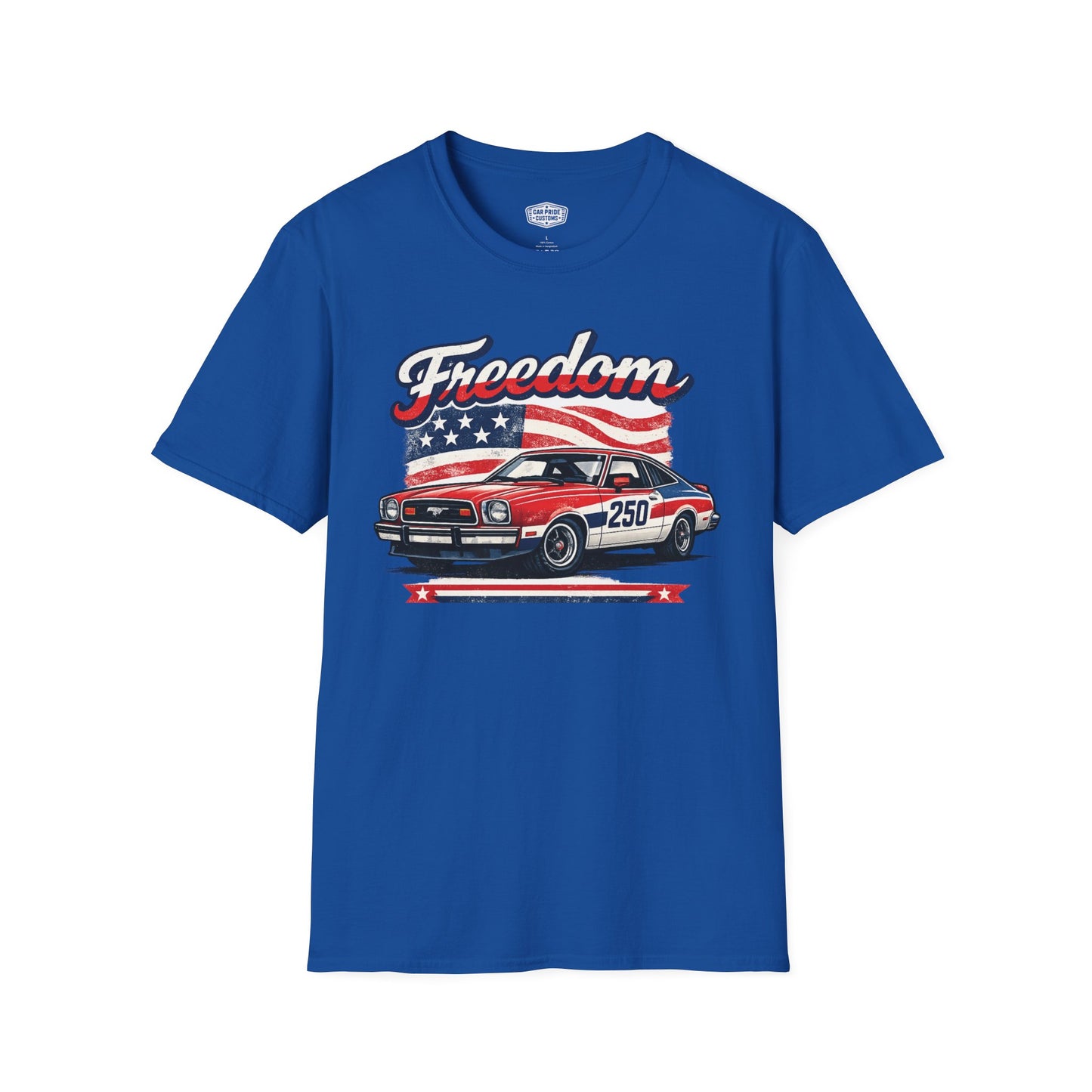 Freedom Mustang II 250 Patriotic American Muscle Car T-Shirt | Fathers Day Gift | Car Enthusiast Tee