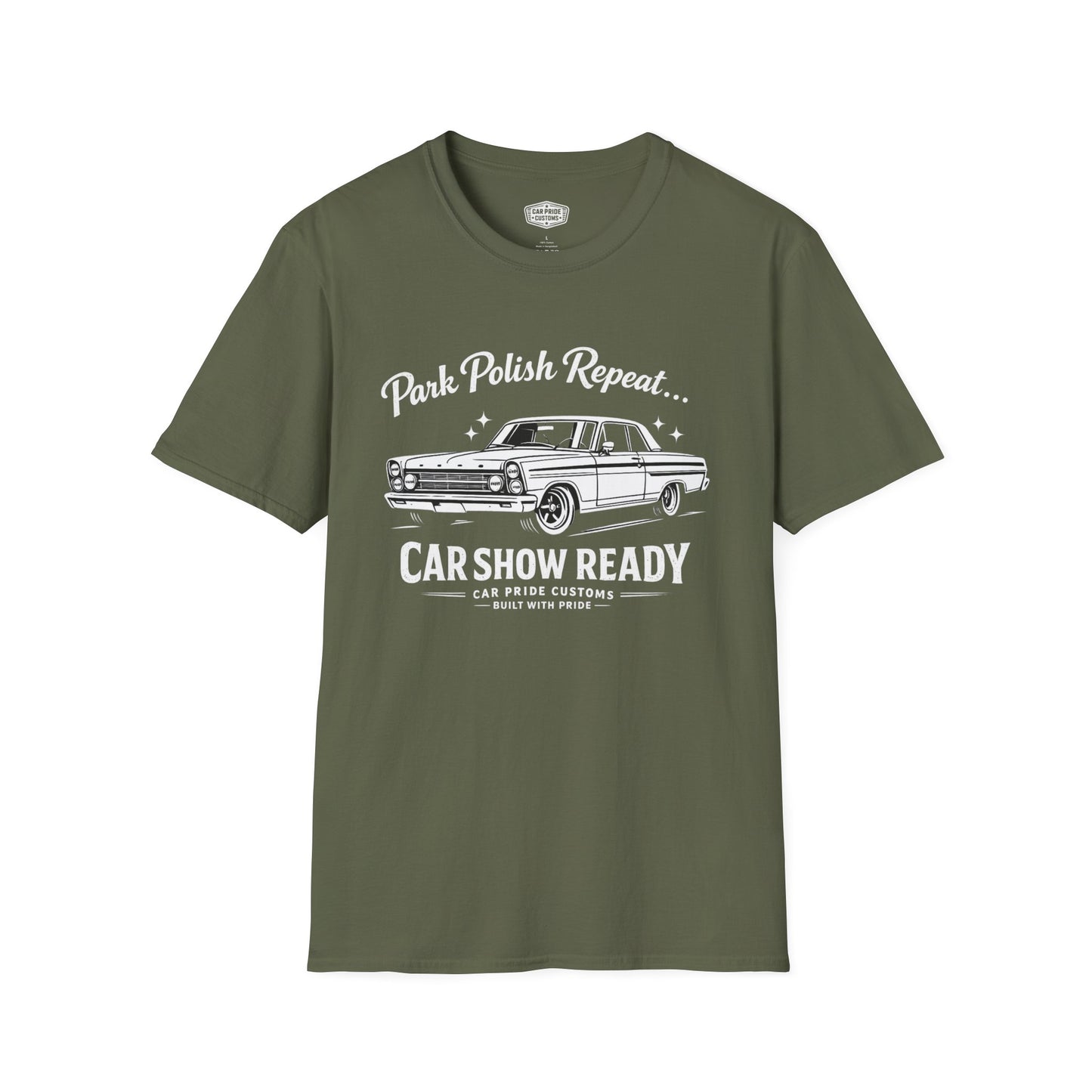 Park Polish Repeat | 1965 Ford Fairlane 500 T-Shirt | Funny Classic Ford Car Show Graphic Tee | Fairlane Shirt