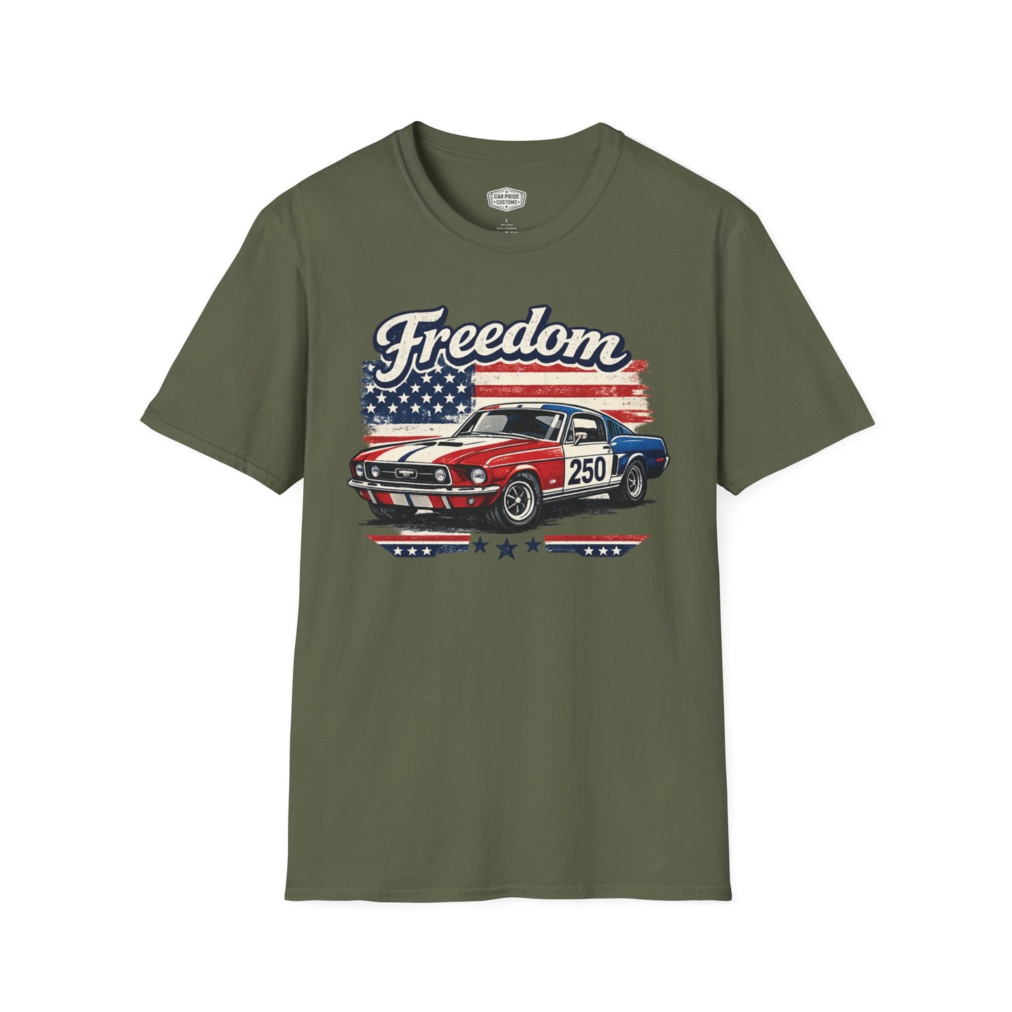 Freedom Mustang 250 Patriotic American Muscle Car T-Shirt | Fathers Day Gift | Car Enthusiast Tee
