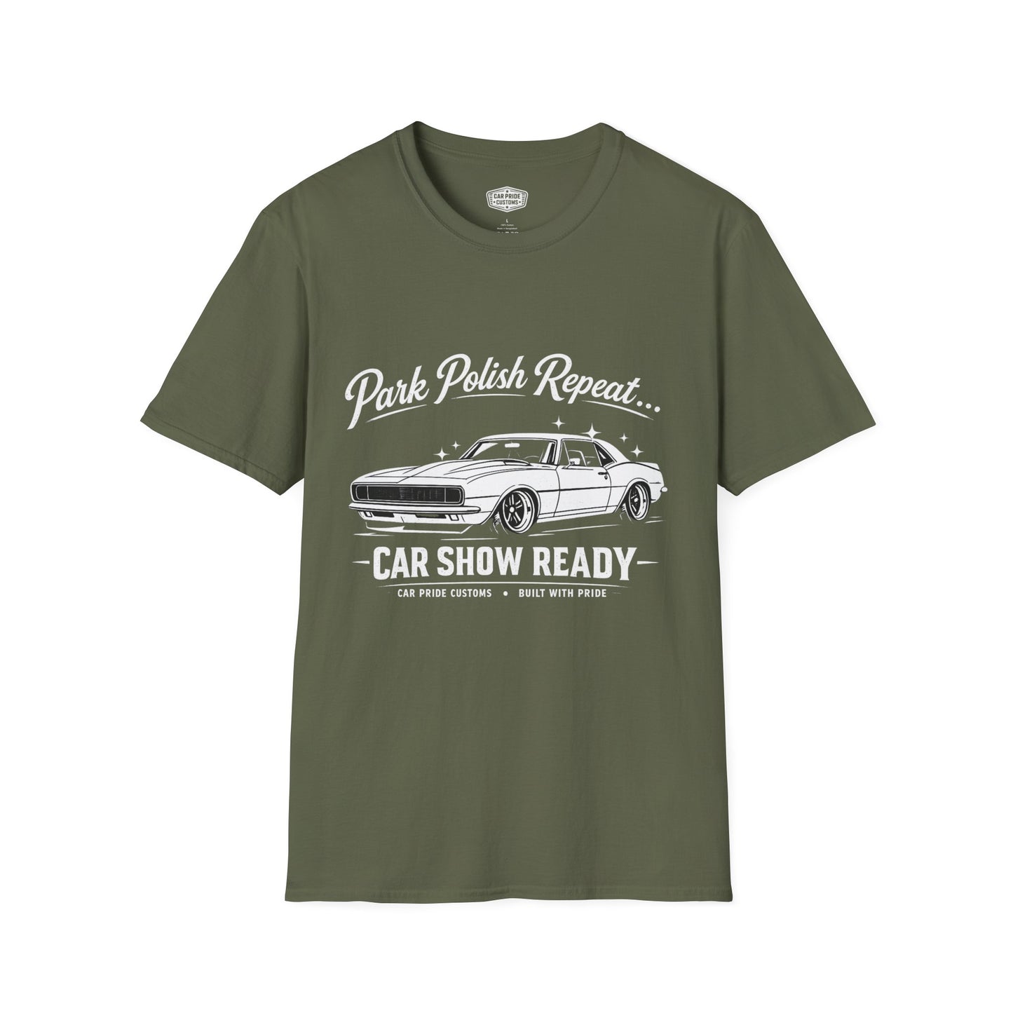 Park Polish Repeat | 1968 Chevy Camaro T-Shirt | Funny Muscle Car Show Graphic Tee | Camaro Shirt