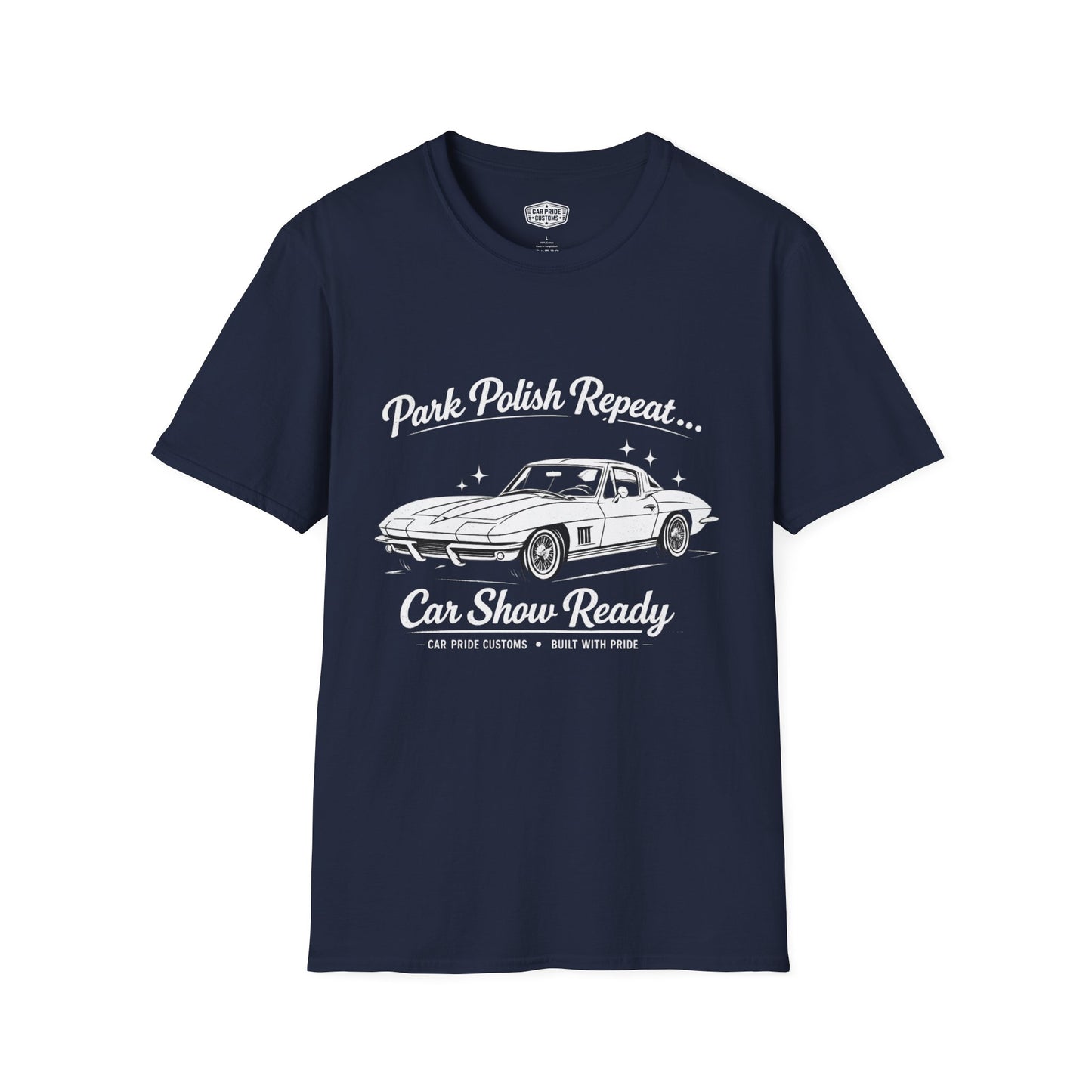 Park Polish Repeat | 1963 Chevy Corvette T-Shirt | Funny Split Window Car Show Graphic Tee | Stingray Shirt
