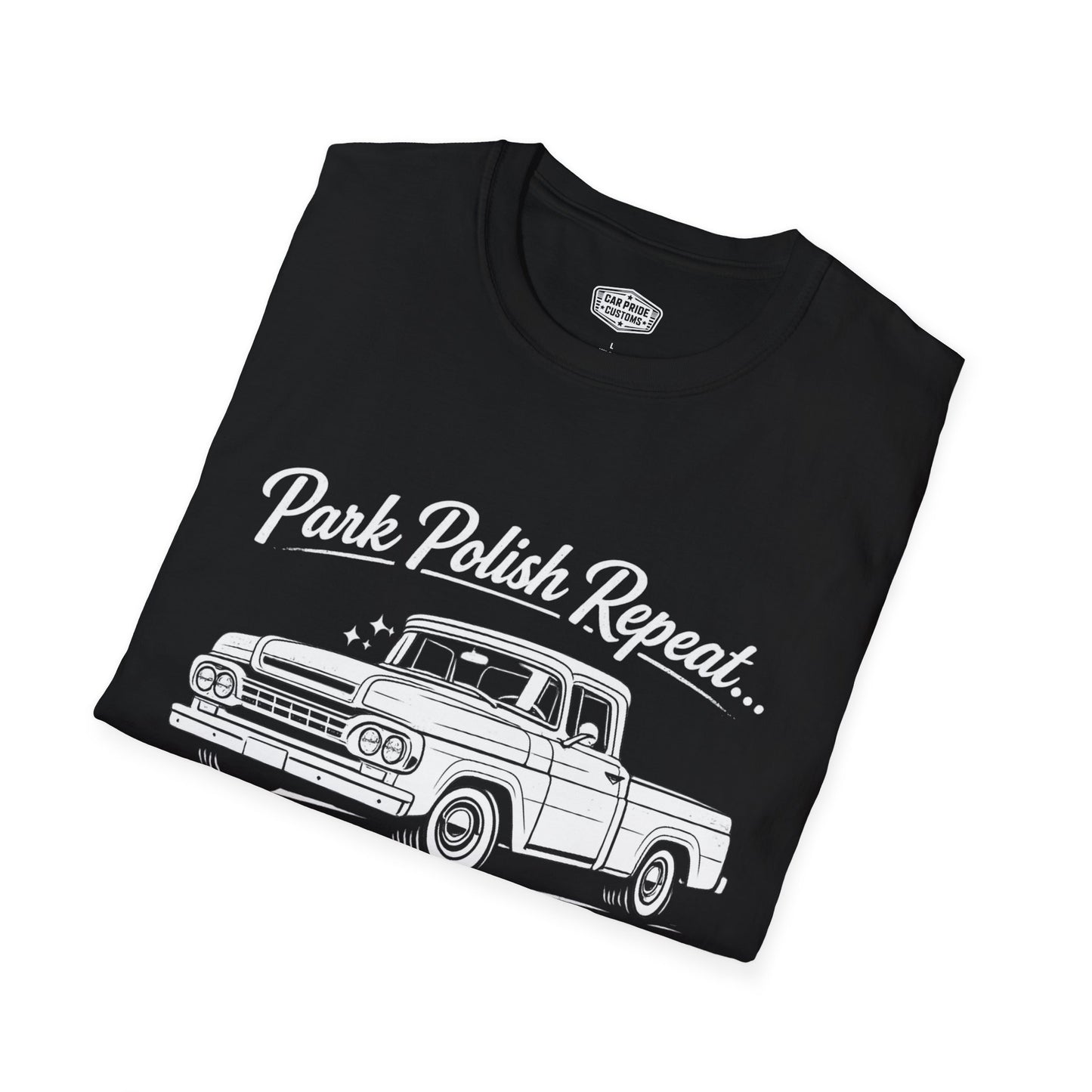 Park Polish Repeat | 1959 Ford F100 T-Shirt | Funny Classic Truck Car Show Graphic Tee | Ford Pickup Shirt