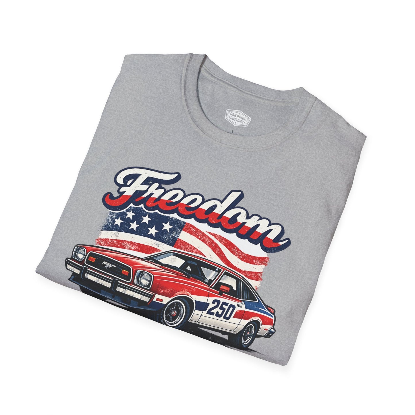 Freedom Mustang II 250 Patriotic American Muscle Car T-Shirt | Fathers Day Gift | Car Enthusiast Tee
