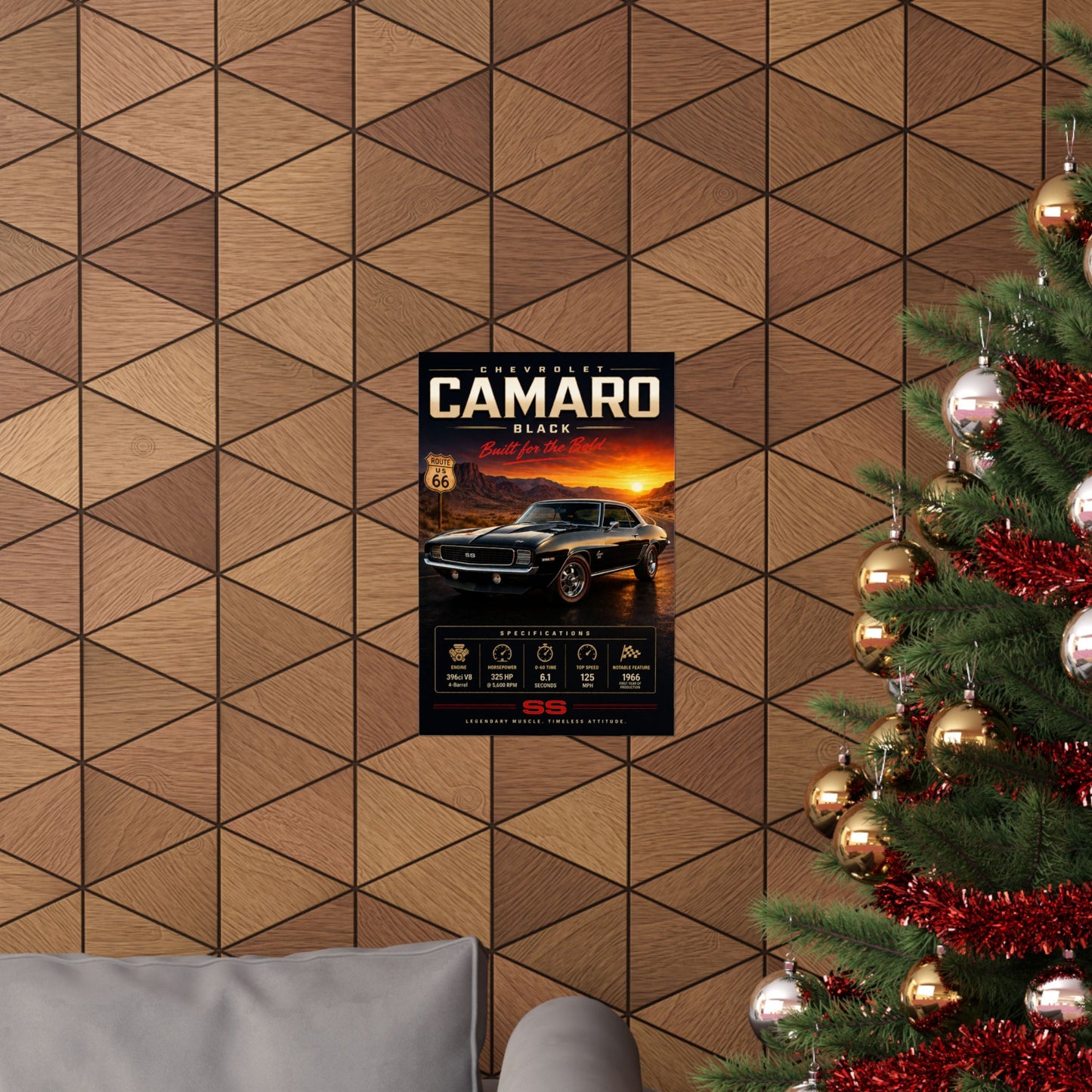 Chevrolet Camaro SS Poster | 1969 Camaro Wall Art | Classic Muscle Car Print | Route 66 Car Poster | Car Enthusiast Gift