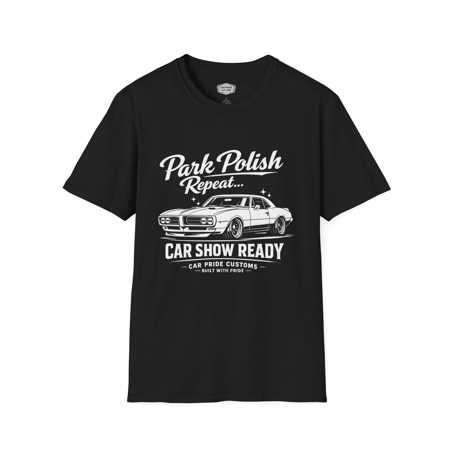 Park Polish Repeat | 1968 Pontiac Firebird T-Shirt | Funny Muscle Car Show Graphic Tee | Firebird Shirt