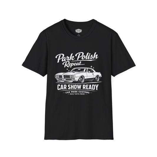Park Polish Repeat | 1968 Pontiac Firebird T-Shirt | Funny Muscle Car Show Graphic Tee | Firebird Shirt