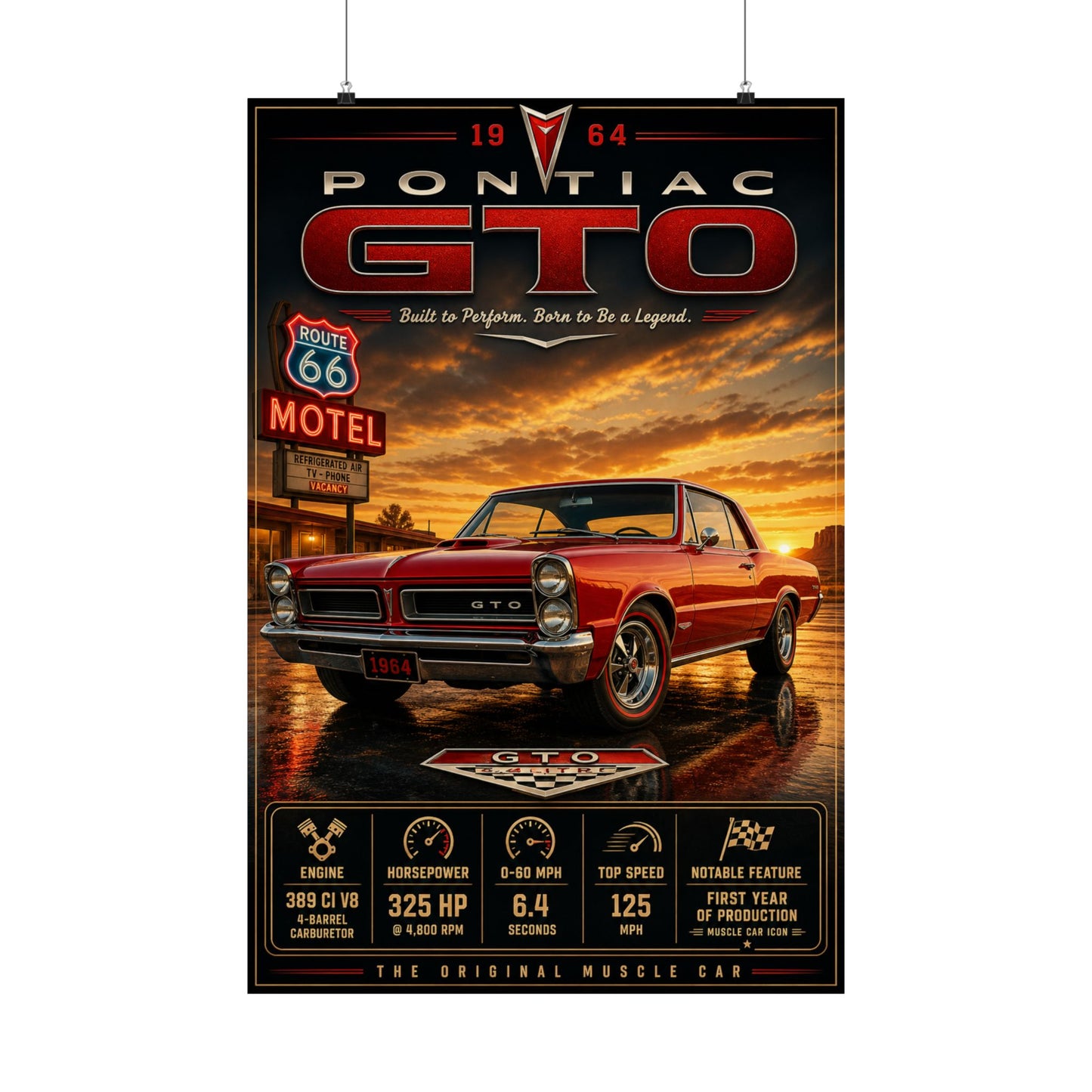 1964 Pontiac GTO Poster | Original Muscle Car Wall Art | Classic GTO Print | Route 66 Car Poster | Car Enthusiast Gift