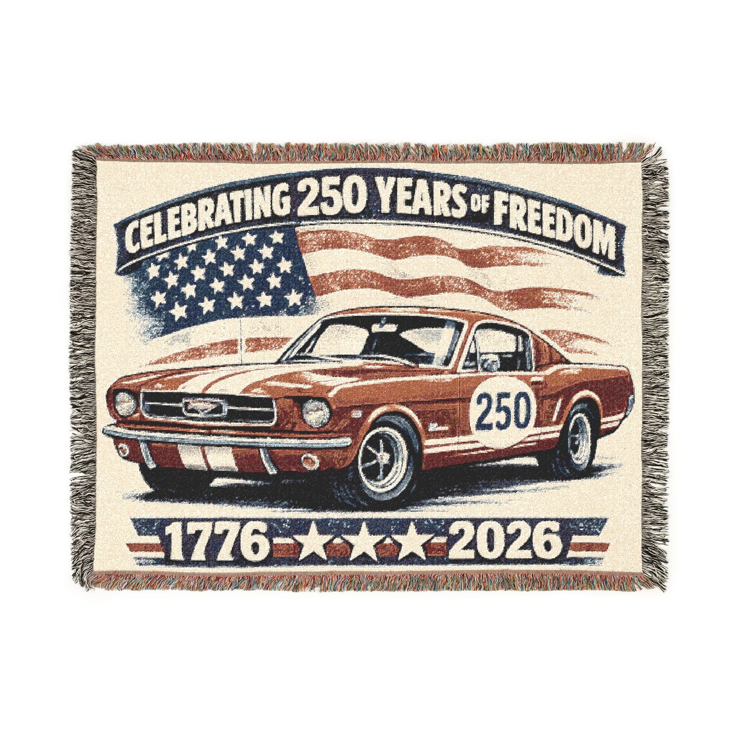 Classic Mustang Woven Throw Americana Patriotic Blanket | Automotive Home Decor | Collector Gift | Fathers Day Gift | Car Lover Gift