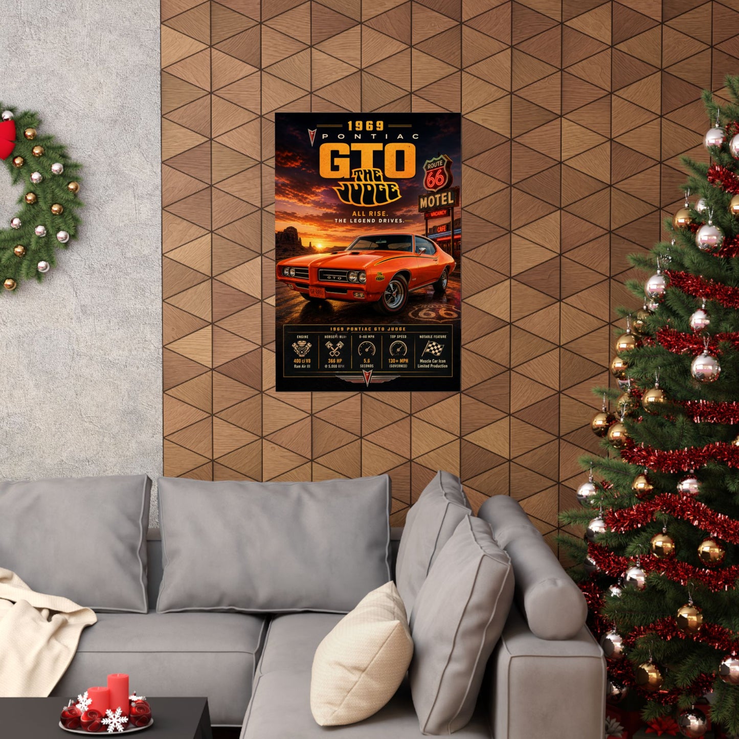 1969 Pontiac GTO Judge Poster | Classic Muscle Car Wall Art | Vintage GTO Print | Route 66 Car Poster | Car Enthusiast Gift