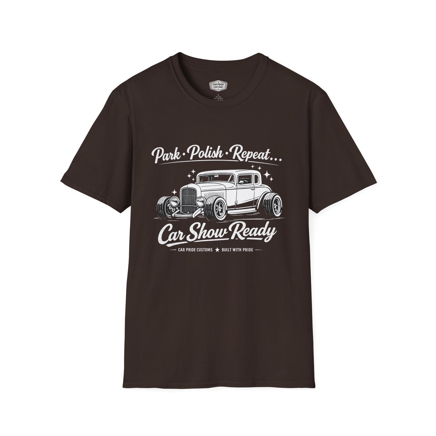 Park Polish Repeat | 1932 Ford Deluxe Hot Rod T-Shirt | Funny Vintage Car Show Graphic Tee | Ford Roadster Shirt