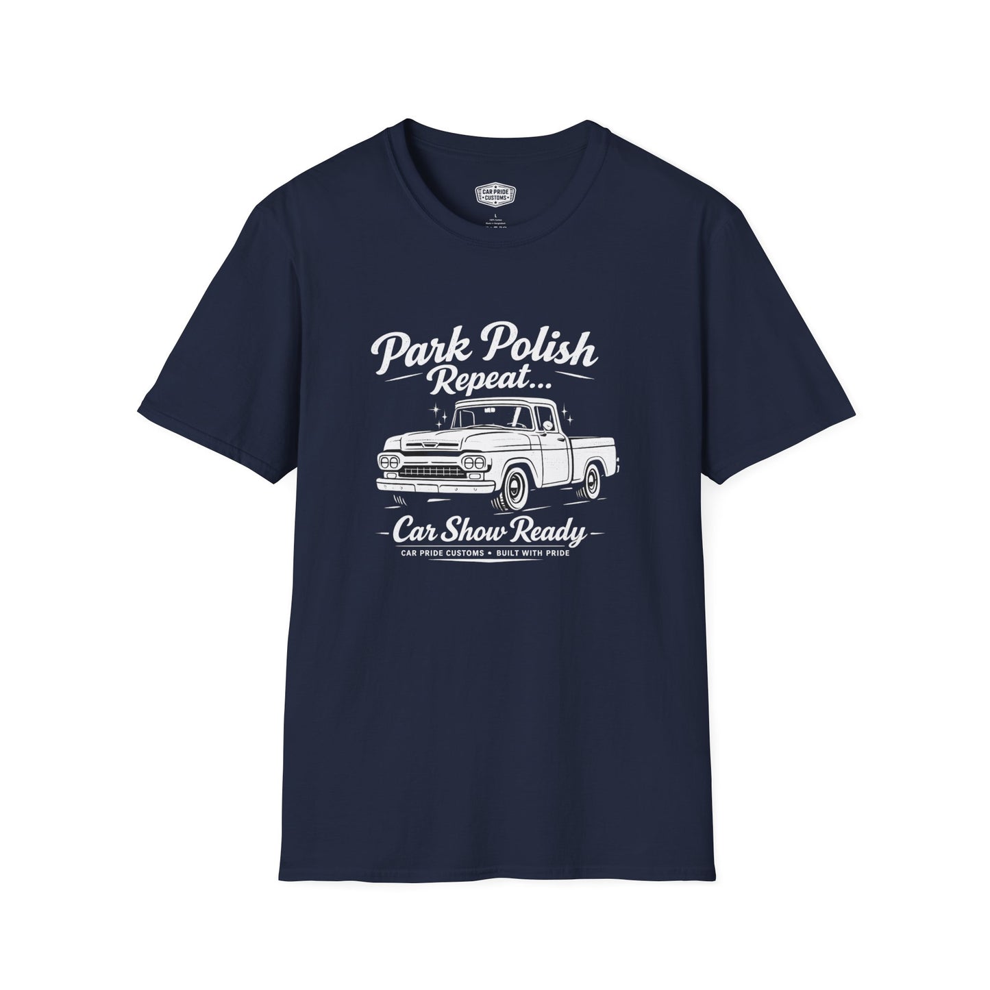 Park Polish Repeat | 1958 Ford F100 T-Shirt | Funny Classic Ford Truck Show Graphic Tee | F100 Shirt