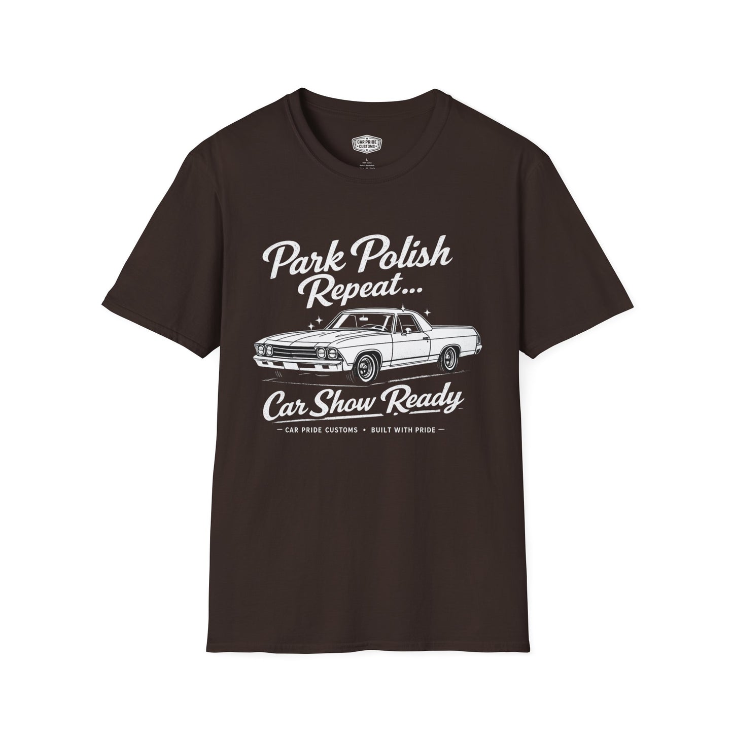 Park Polish Repeat | 1968 Chevy El Camino T-Shirt | Funny Car-Truck Hybrid Show Graphic Tee | El Camino Shirt