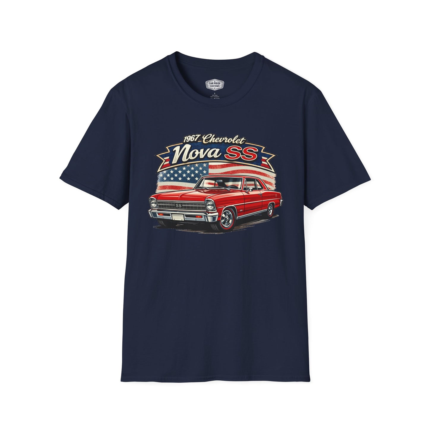1967 Chevrolet Nova SS T-Shirt Red | Classic Car Gift for Dad | Flag Pride | Vintage | Classic | Premium Soft