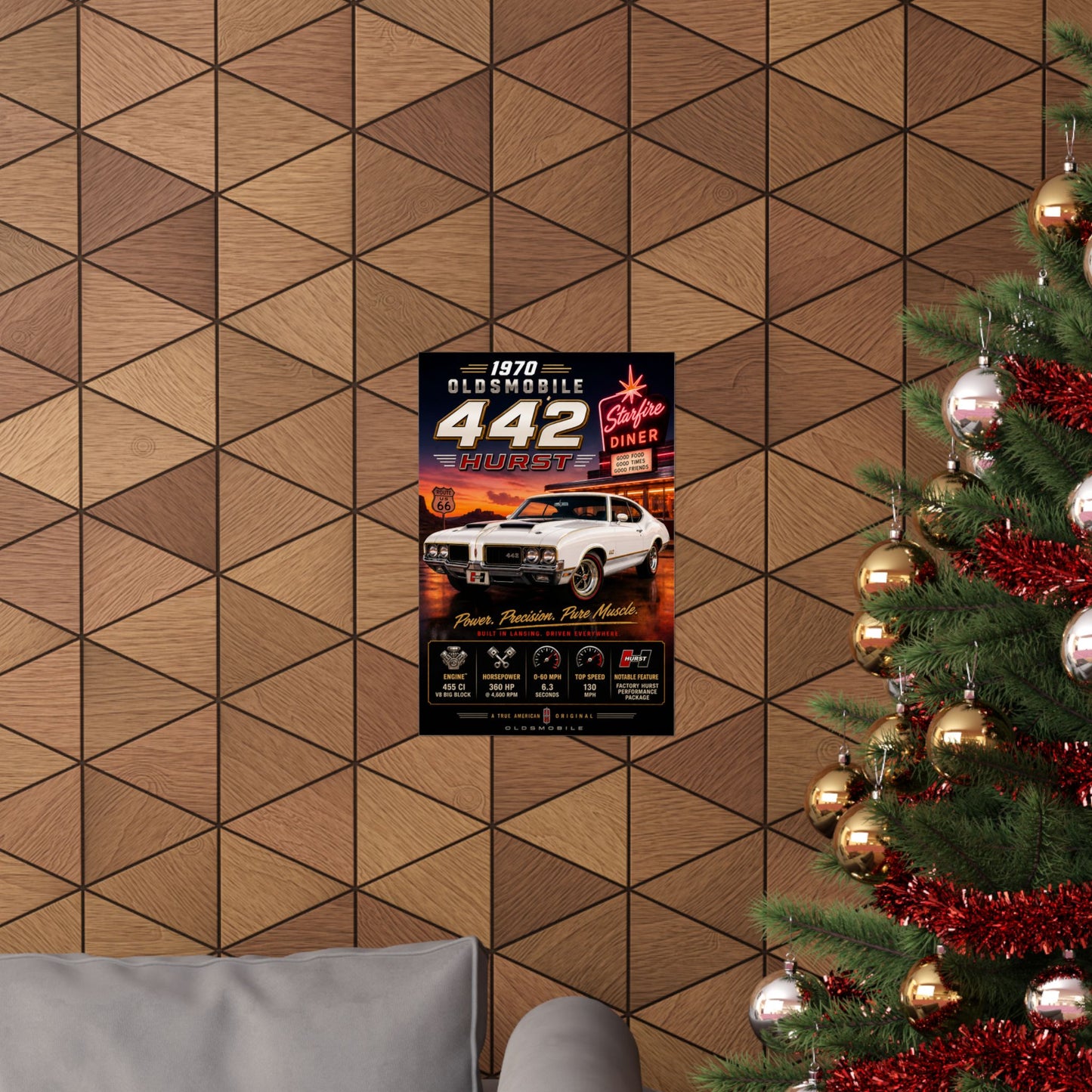 1970 Oldsmobile 442 Hurst Poster | Classic Muscle Car Wall Art | Vintage Olds 442 Print | Route 66 Car Poster | Car Enthusiast Gift