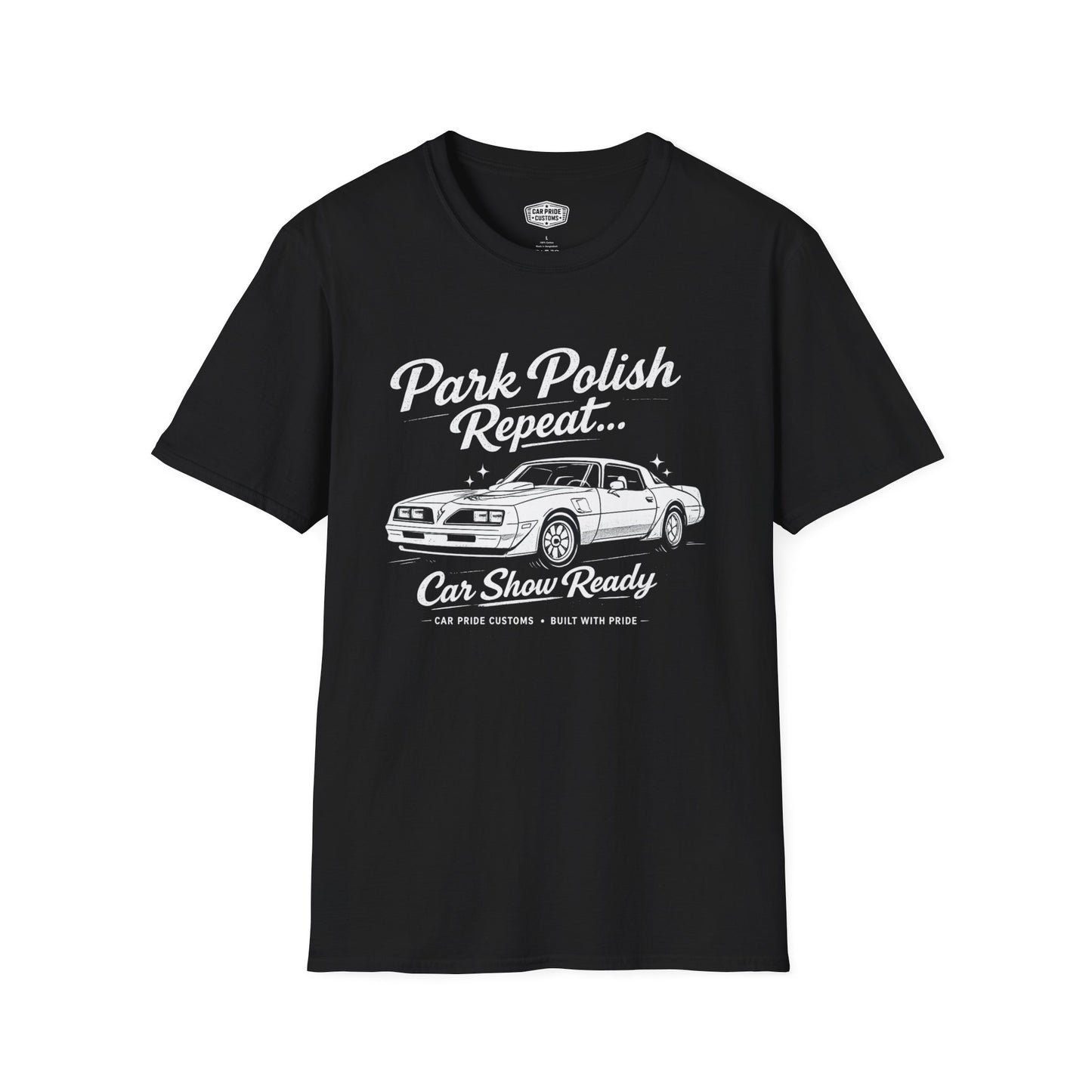Park Polish Repeat | 1979 Pontiac Trans Am T-Shirt | Funny Firebird Car Show Graphic Tee | Trans Am Shirt