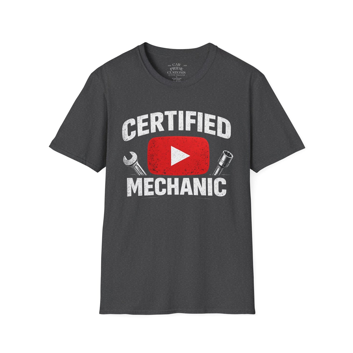 Certified Mechanic Red Logo | Funny Car Lover T-Shirt | Fathers Day Gift for Dad | YouTube | Car Lover Gift