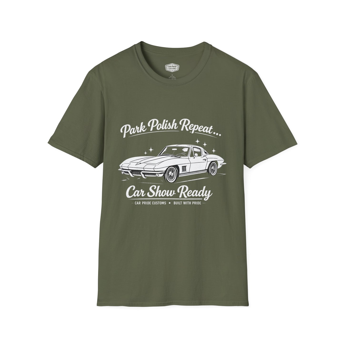 Park Polish Repeat | 1963 Chevy Corvette T-Shirt | Funny Split Window Car Show Graphic Tee | Stingray Shirt