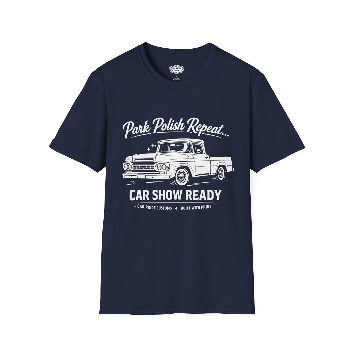 Park Polish Repeat | 1959 Ford F100 T-Shirt | Funny Classic Truck Car Show Graphic Tee | Ford Pickup Shirt