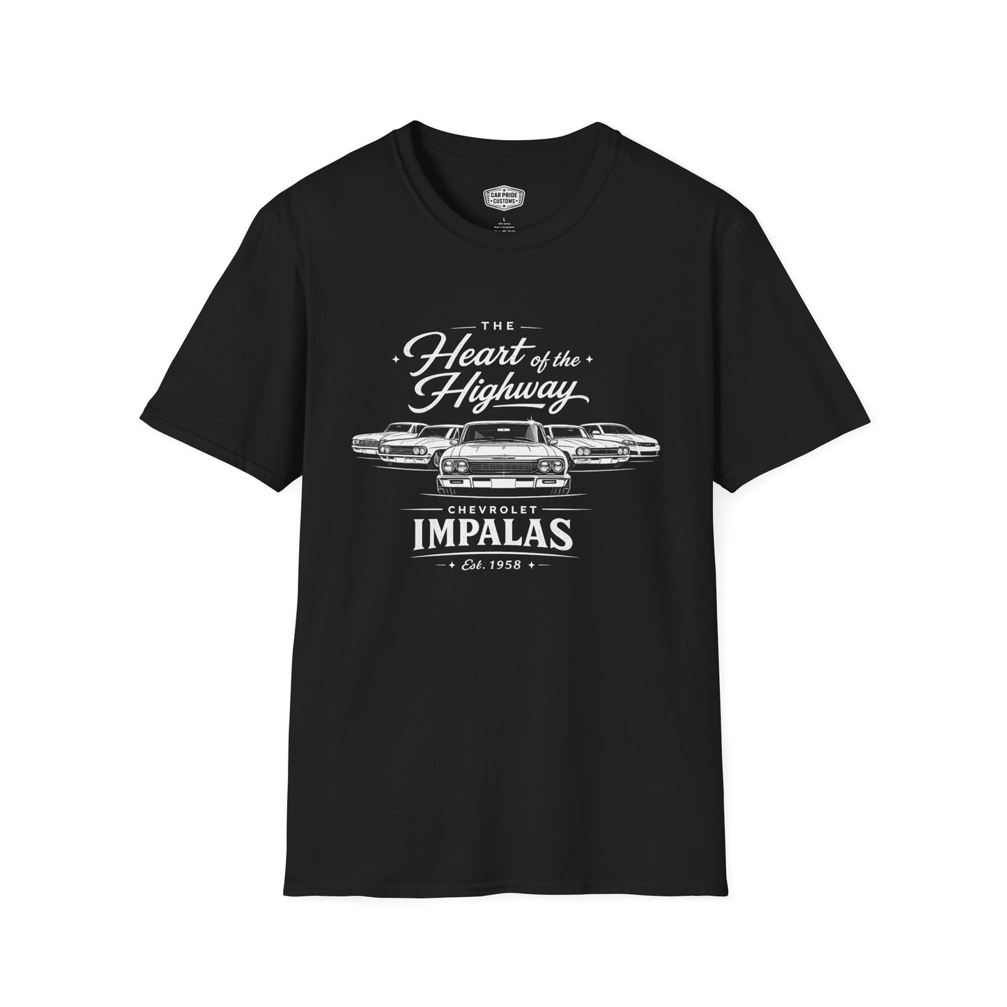 Chevy Impala Evolution T-Shirt | Heart of the Highway Chevrolet Graphic Tee | Classic Impala Muscle Car Shirt