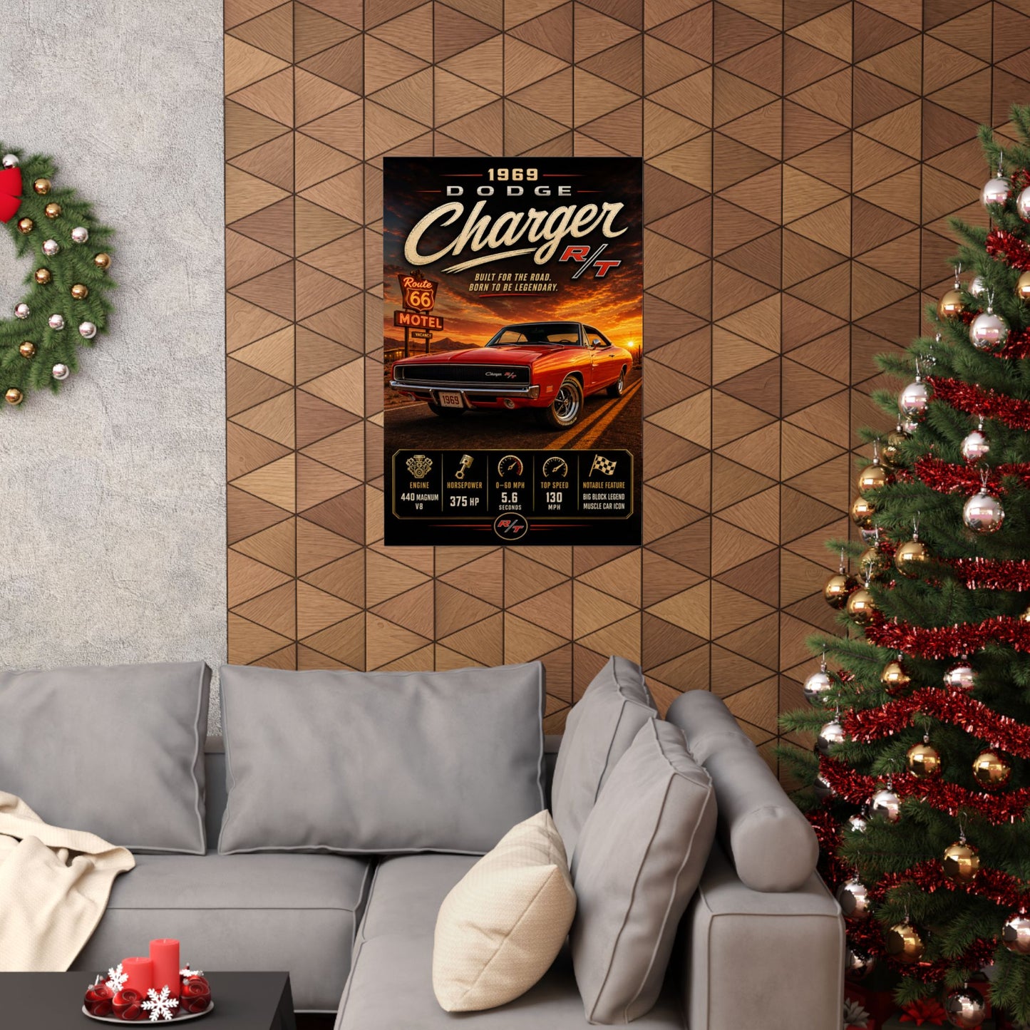1969 Dodge Charger RT Poster | Classic Mopar Muscle Car Print | Route 66 Wall Art | Vintage Charger Poster | Car Enthusiast Gift