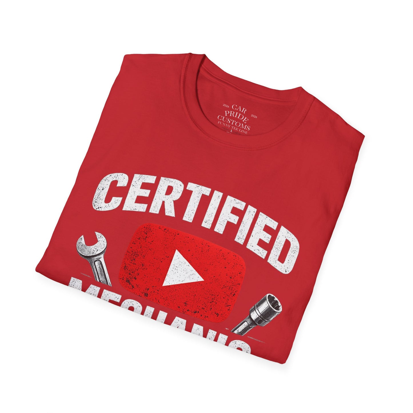 Certified Mechanic Red Logo | Funny Car Lover T-Shirt | Fathers Day Gift for Dad | YouTube | Car Lover Gift