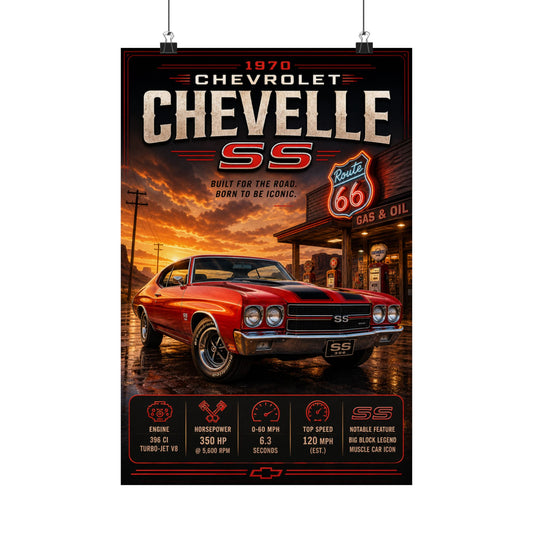 1970 Chevy Chevelle SS Poster | Classic Muscle Car Wall Art | Route 66 Car Print | Vintage Chevrolet Poster | Car Lover Gift