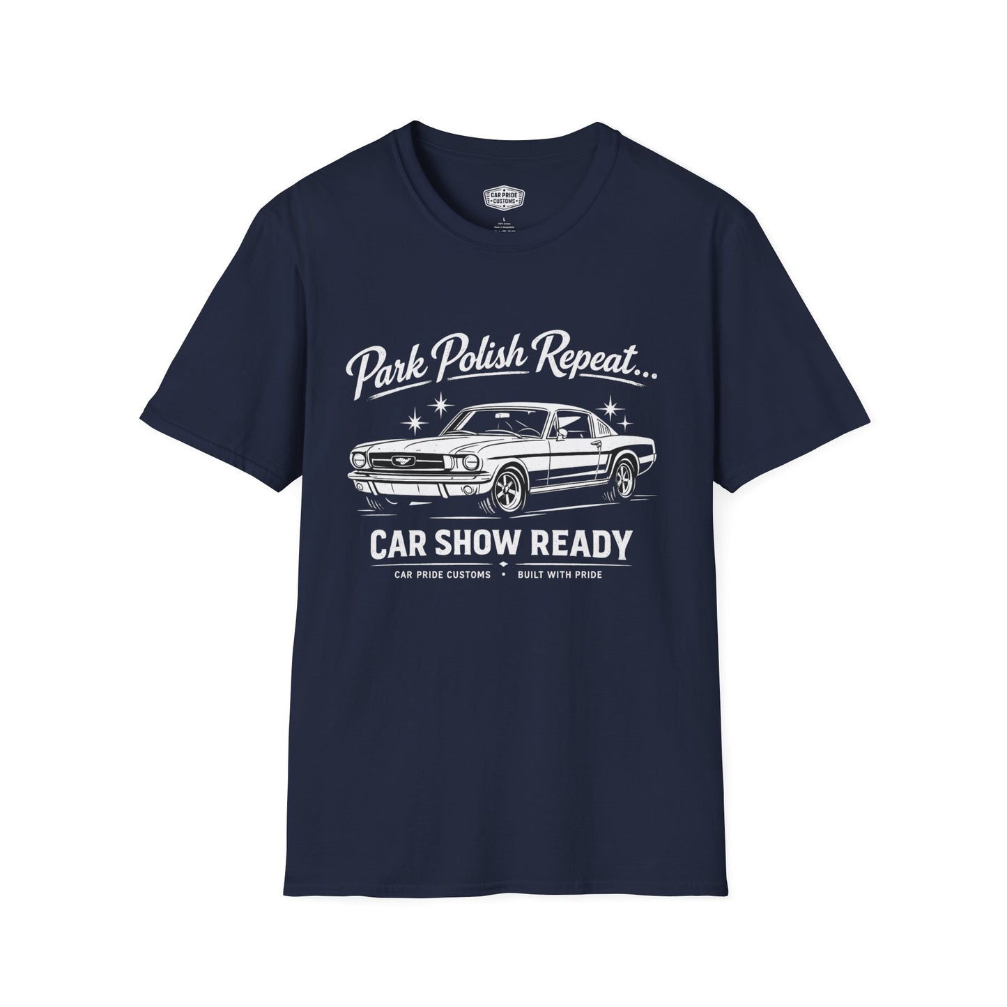 Park Polish Repeat | 1968 Ford Mustang Mach 1 T-Shirt | Car Show Ready Mustang Graphic Tee | Classic Ford Shirt
