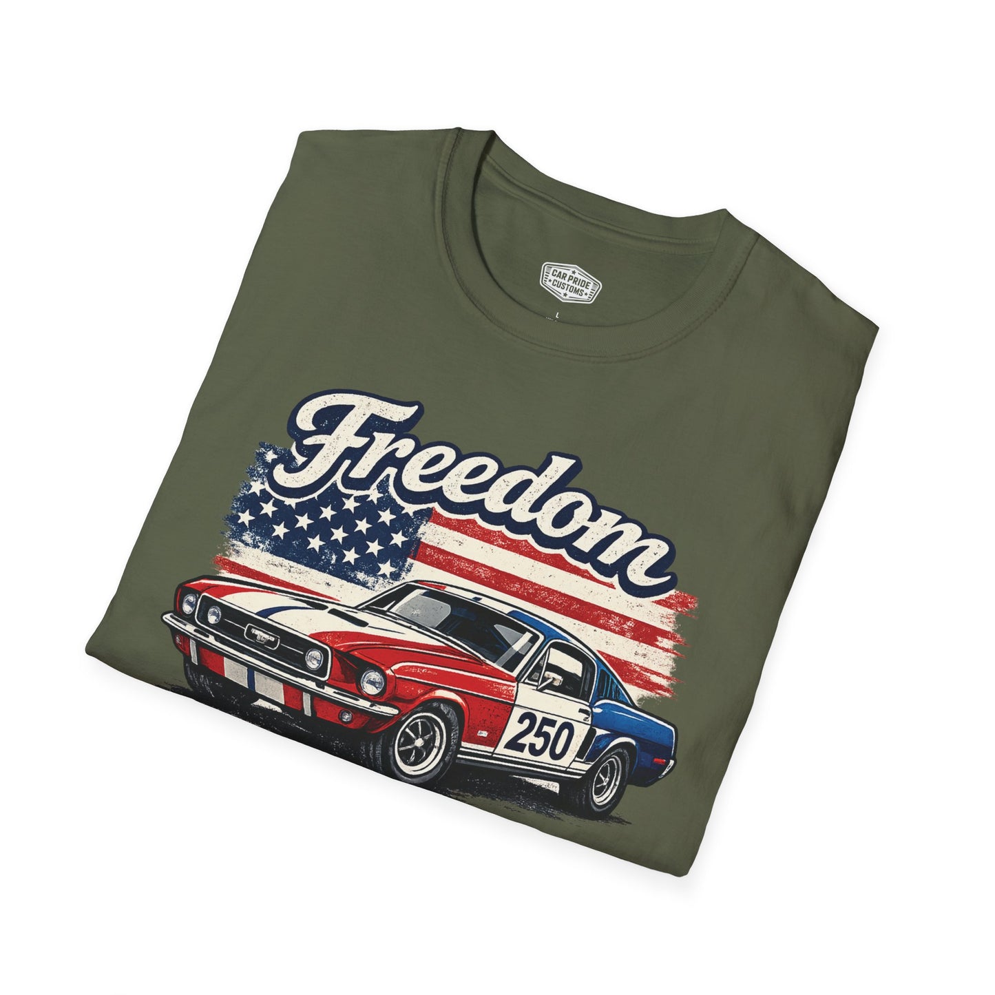 Freedom Mustang 250 Patriotic American Muscle Car T-Shirt | Fathers Day Gift | Car Enthusiast Tee