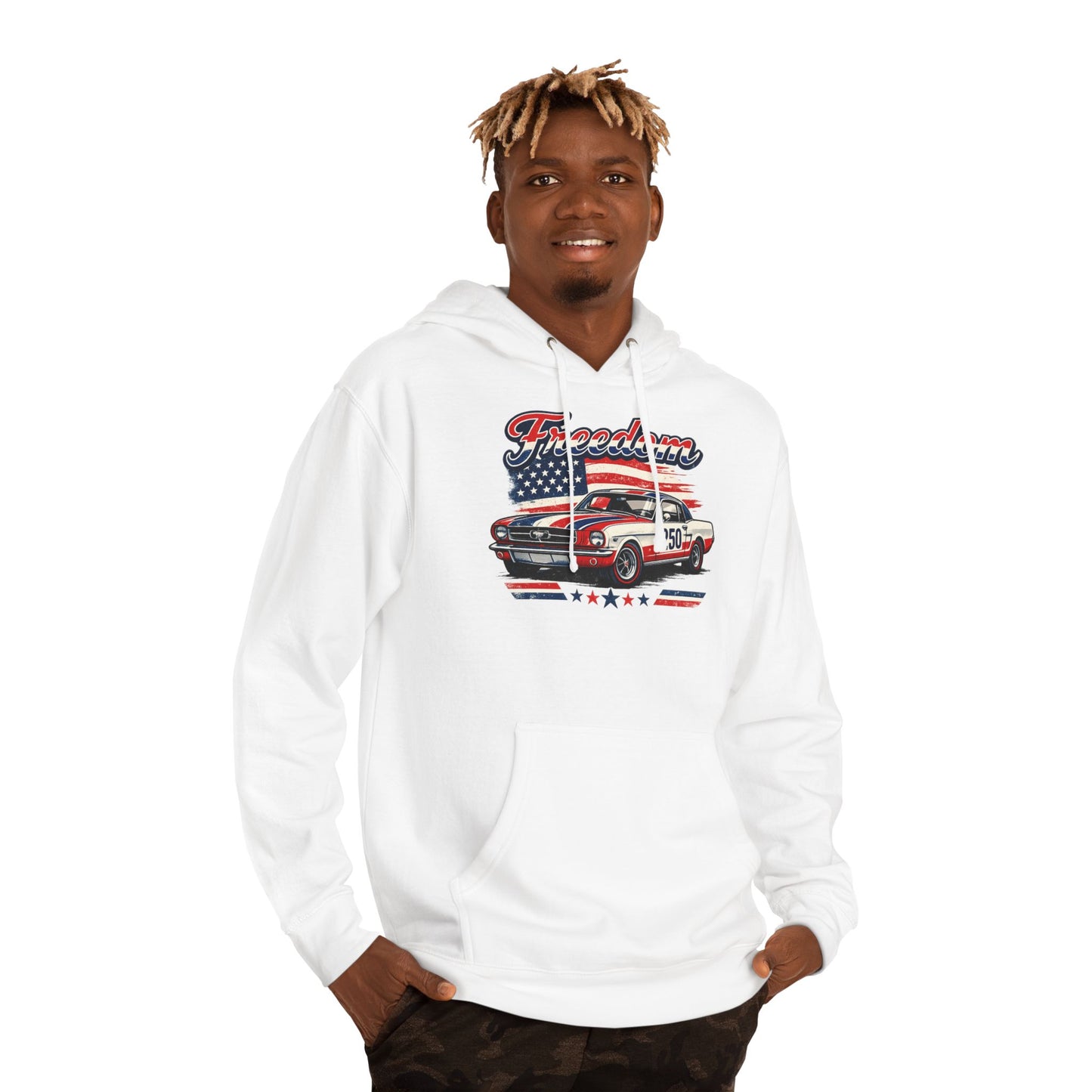 Freedom Classic Mustang 250 Patriotic American Muscle Car Hoodie| Fathers Day Gift | Car Enthusiast Hoodie