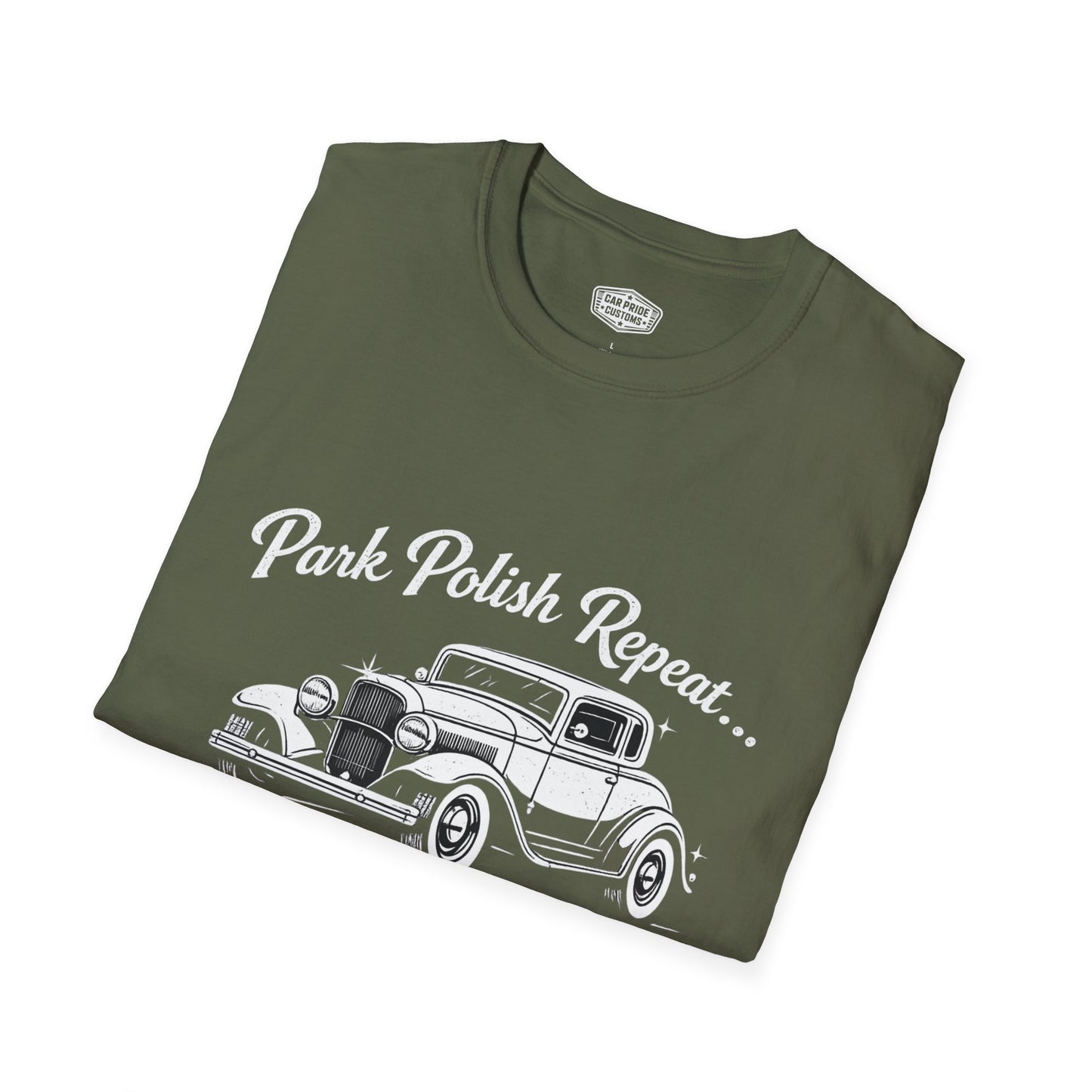 Park Polish Repeat | 1932 Ford Deluxe T-Shirt | Funny Classic Truck Show Graphic Tee | Ford Deluxe Shirt