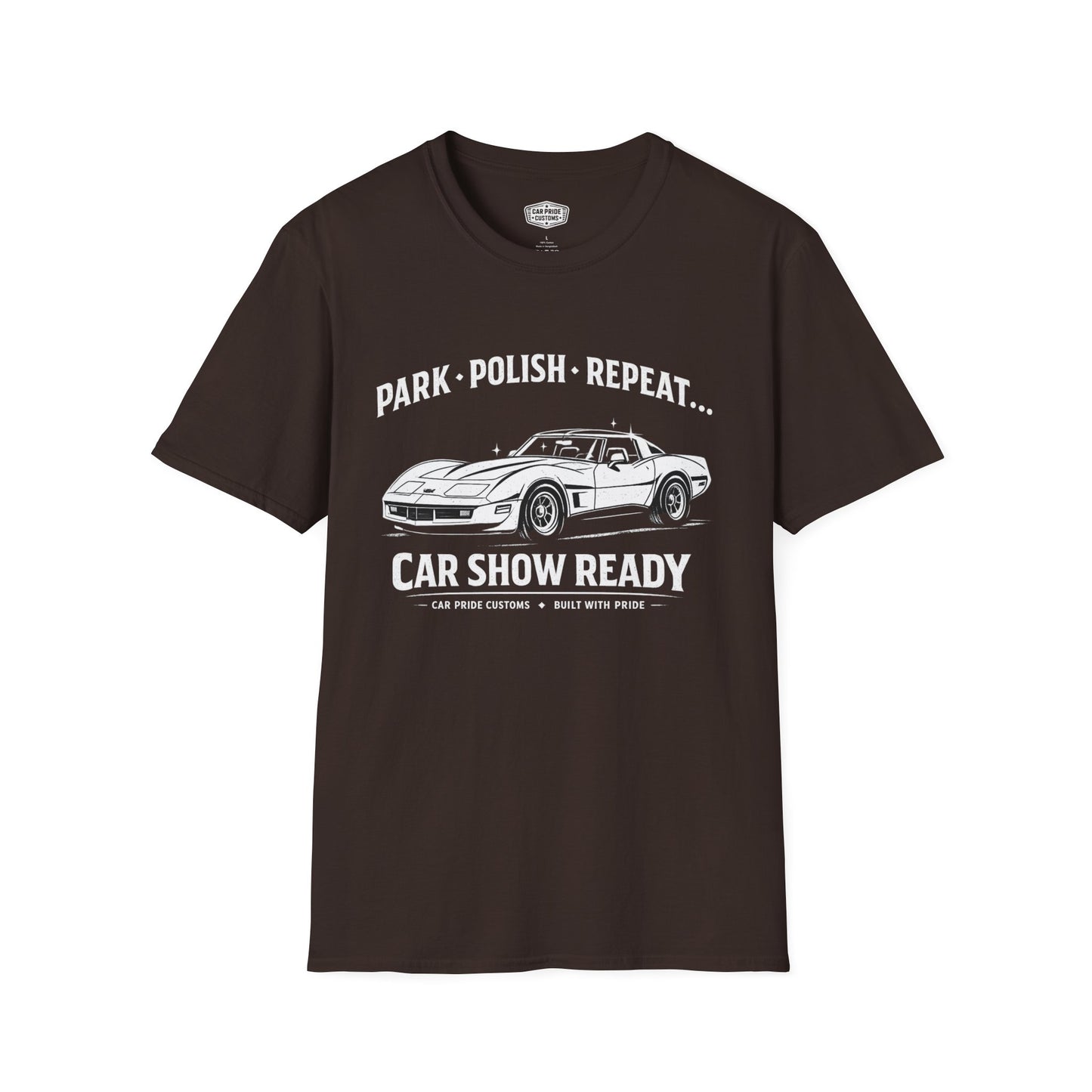 Park Polish Repeat | 1982 Corvette T-Shirt | Funny C3 Car Show Graphic Tee | Chevrolet Corvette Shirt