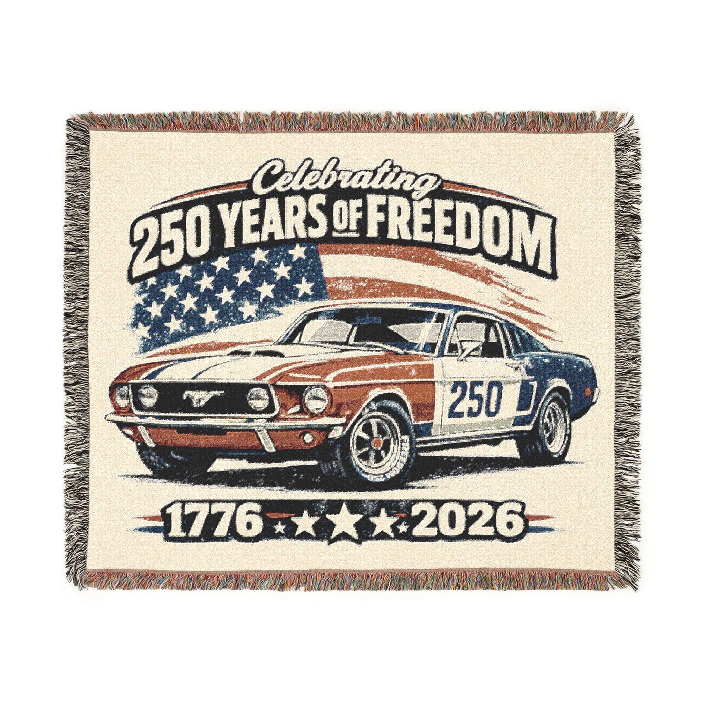 Mustang Woven Throw Americana Patriotic Blanket | Automotive Home Decor | Collector Gift | Fathers Day Gift | Car Lover Gift