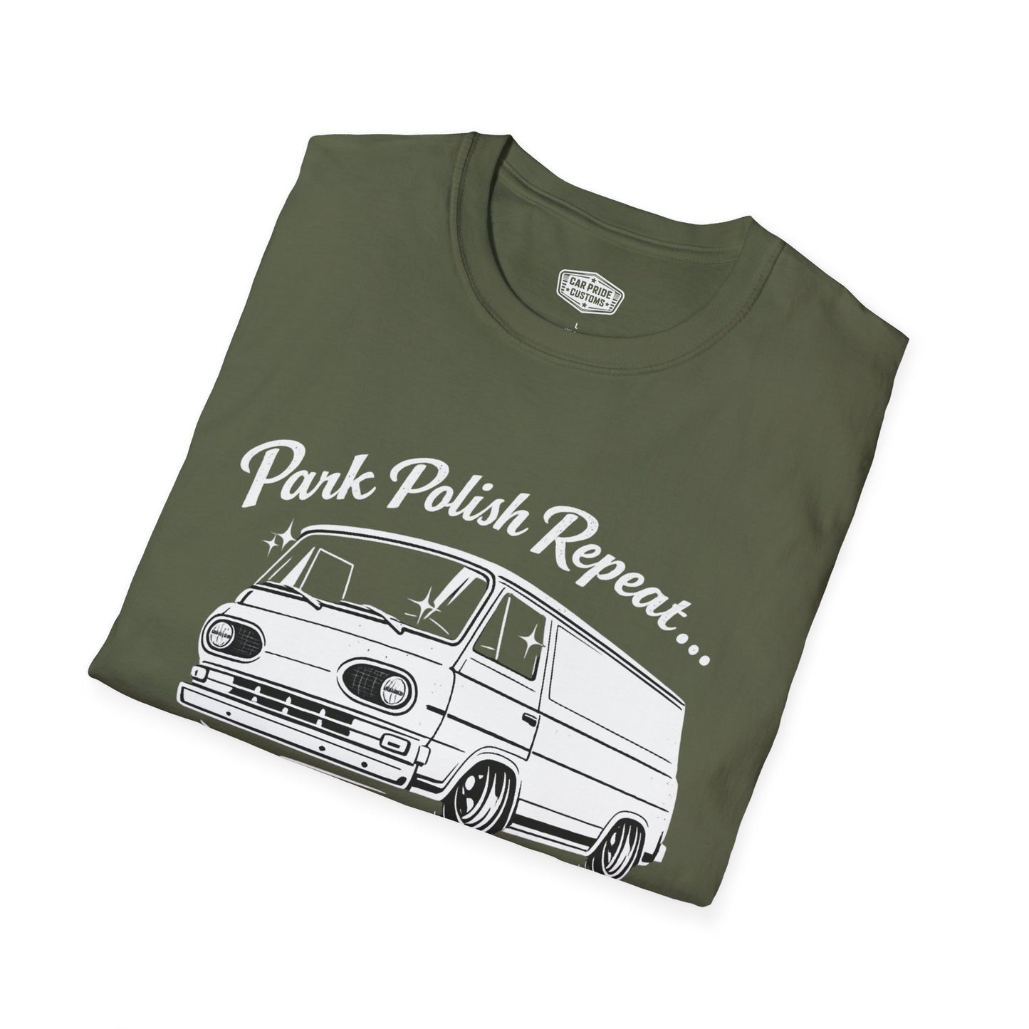 Park Polish Repeat | 1966 Ford Van T-Shirt | Funny Classic Van Show Graphic Tee | Ford Econoline Shirt