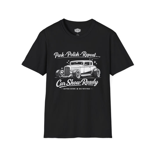 Park Polish Repeat | 1932 Ford Deluxe Hot Rod T-Shirt | Funny Vintage Car Show Graphic Tee | Ford Roadster Shirt